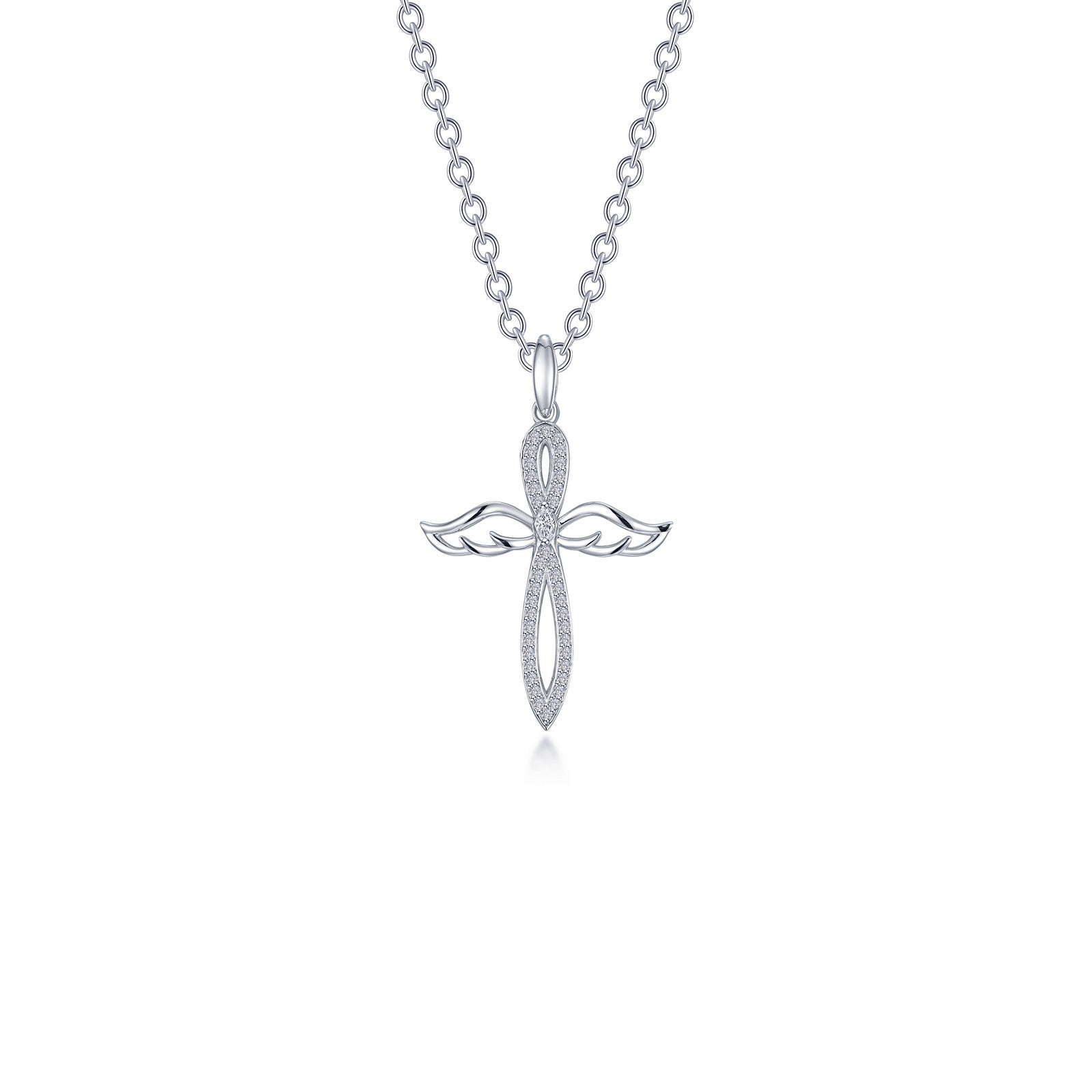 0.74 CTW Angel Wings Cross Necklace - Sterling Silver Religious Jewelry for Women, Gift for Baptism, First Communion & Everyday Wear