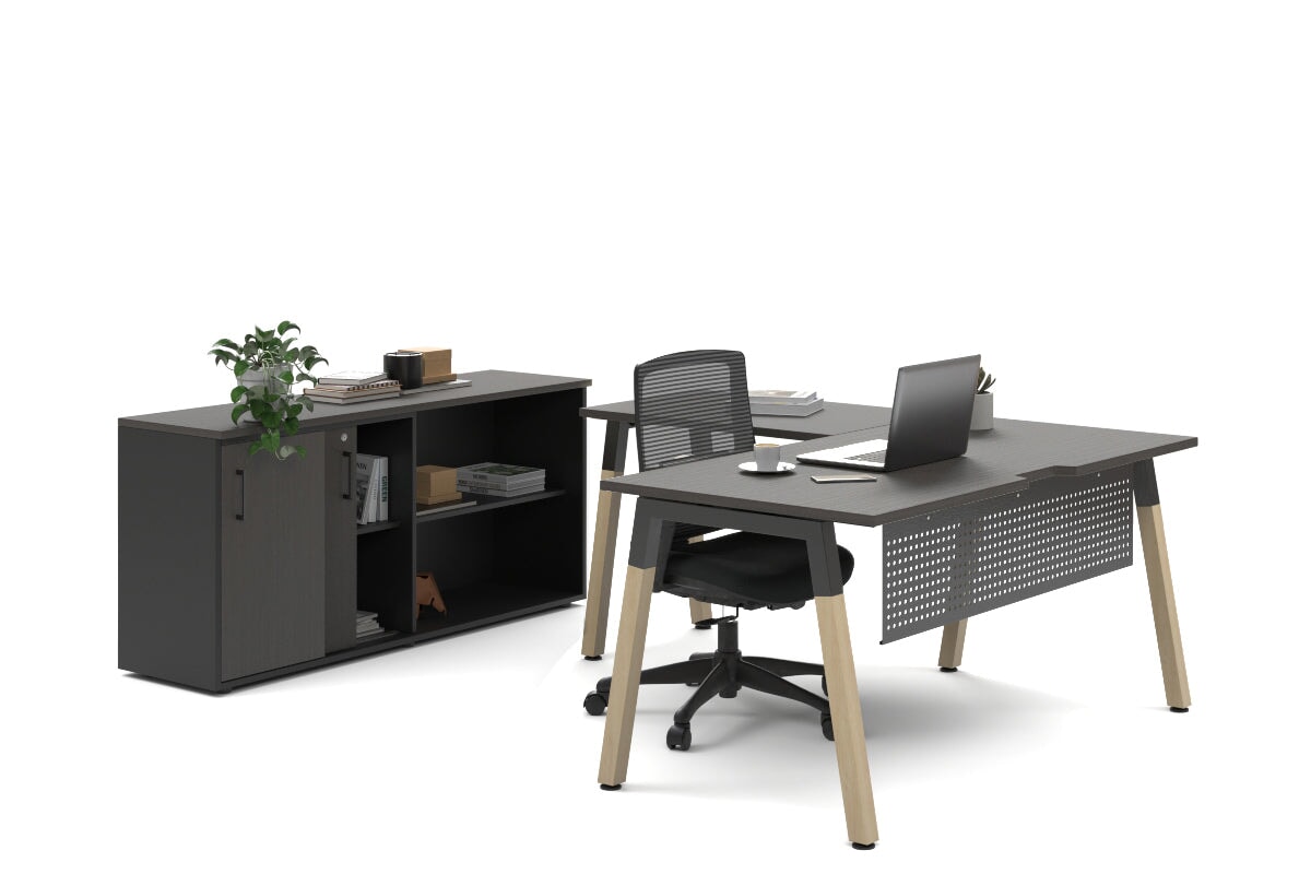 Premium L-Shaped Executive Desk with Quadro A Legs & Black Cross Beam - 1800L x 1700W Wooden Office Desk for Home & Business Workspaces