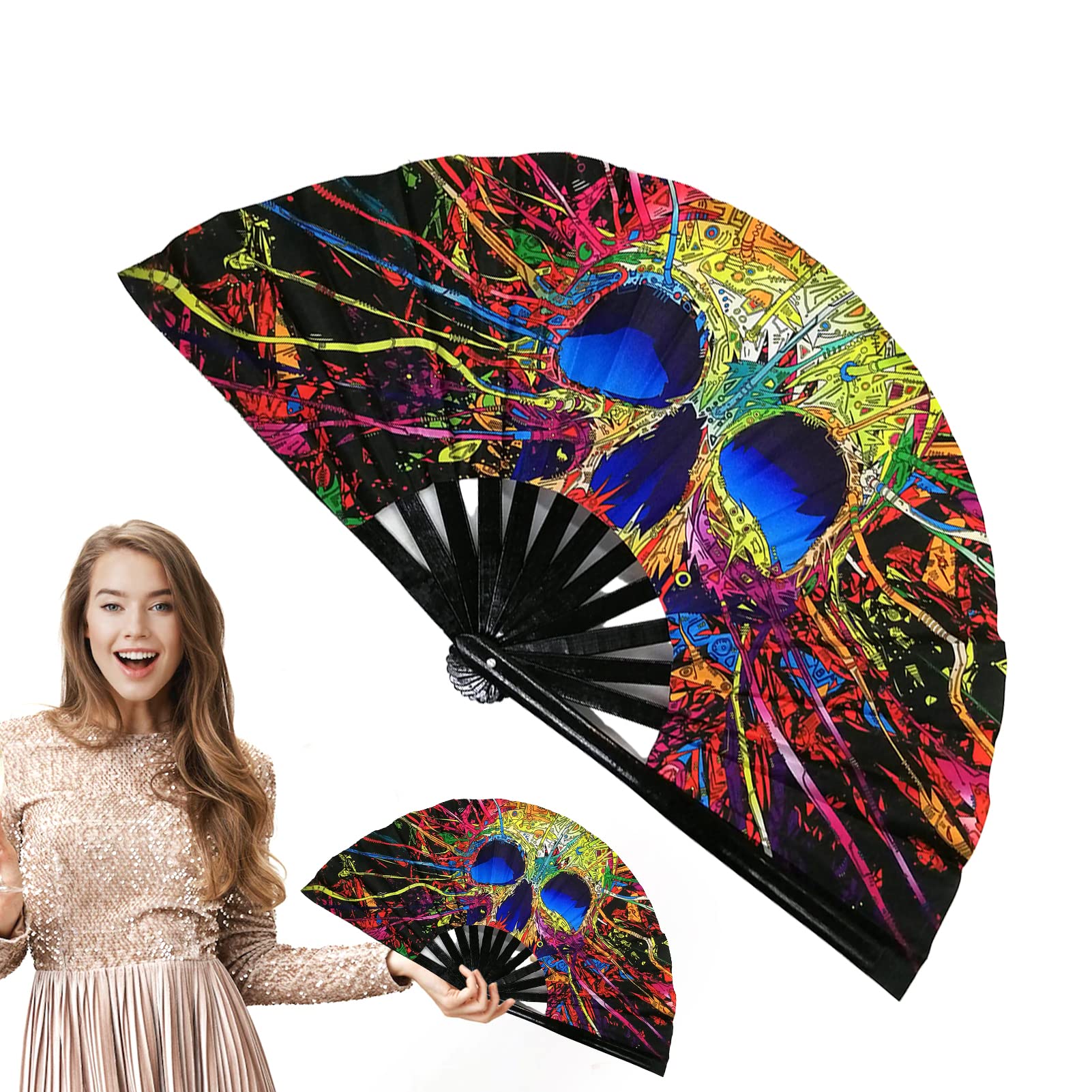 Vibrant Rainbow Folding Fan - Decorative Bamboo Handheld Fan with Bright Colors | Chinese Kung Fu Style Festival Fan for Performances, Weddings & Home Decor