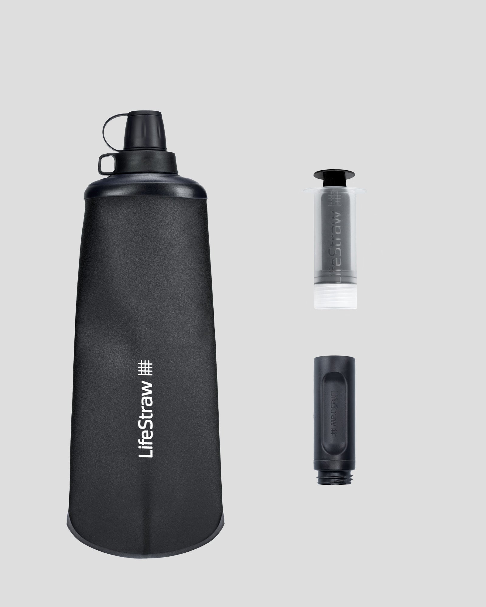 LifeStraw Peak Squeeze Water Filter Bottle 1L - Portable Gravity Purifier for Hiking, Camping & Emergency Preparedness (Dark Grey)