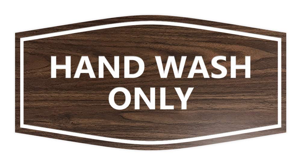 ByLITA Fancy Hand Wash Only Sign - Small Walnut Wooden Laundry Sign for Delicate Clothes Care - Perfect for Laundry Rooms, Dry Cleaners & Home Decor