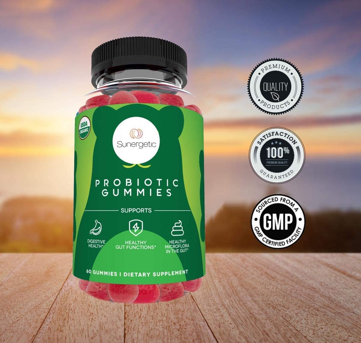 Sunergetic Vitamin D3 & Probiotic Gummies - 60 Count Each - Immune Support, Digestive Health, Muscle & Teeth Strength - Delicious Berry Flavor Chewable Supplement for Adults & Kids - Perfect for Daily Wellness Routine & Travel