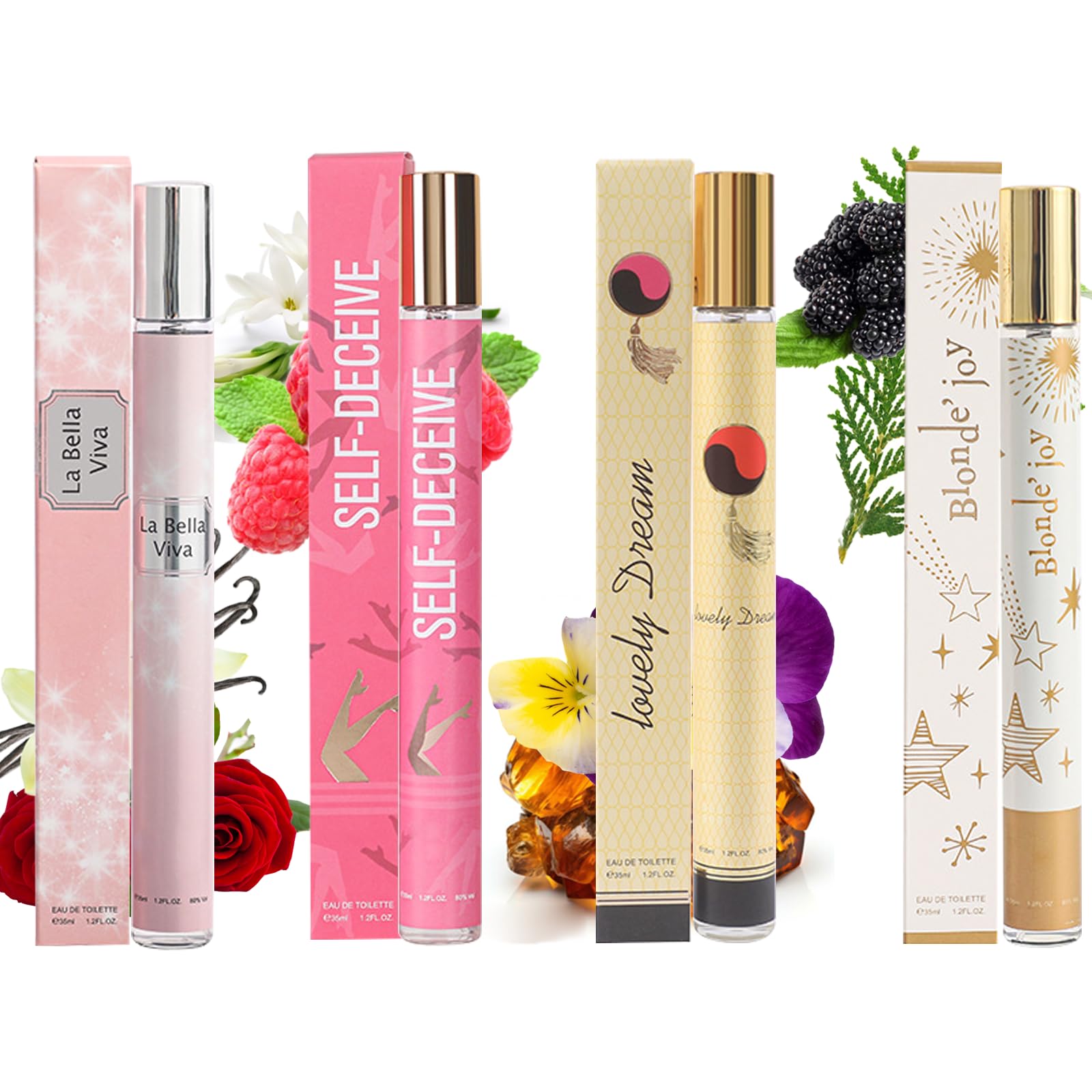4 Pack Women's Eau de Toilette Gift Set - Fruity Floral Perfume Travel Size (4x35ml) | Mothers Day Gifts for Mom, Teacher Appreciation, Bridesmaid Presents | Natural Fragrance for Daily Wear, Office & Special Occasions