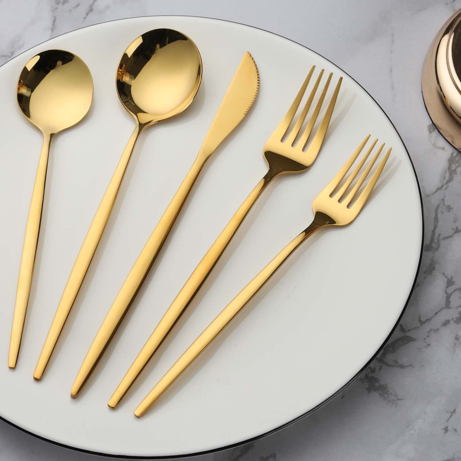 20-Piece Stainless Steel Gold Flatware Set - Service for 4, Includes Dinner Knives, Forks & Spoons - Elegant Cutlery for Home, Kitchen & Restaurant Dining - Perfect for Everyday Meals, Dinner Parties & Formal Occasions