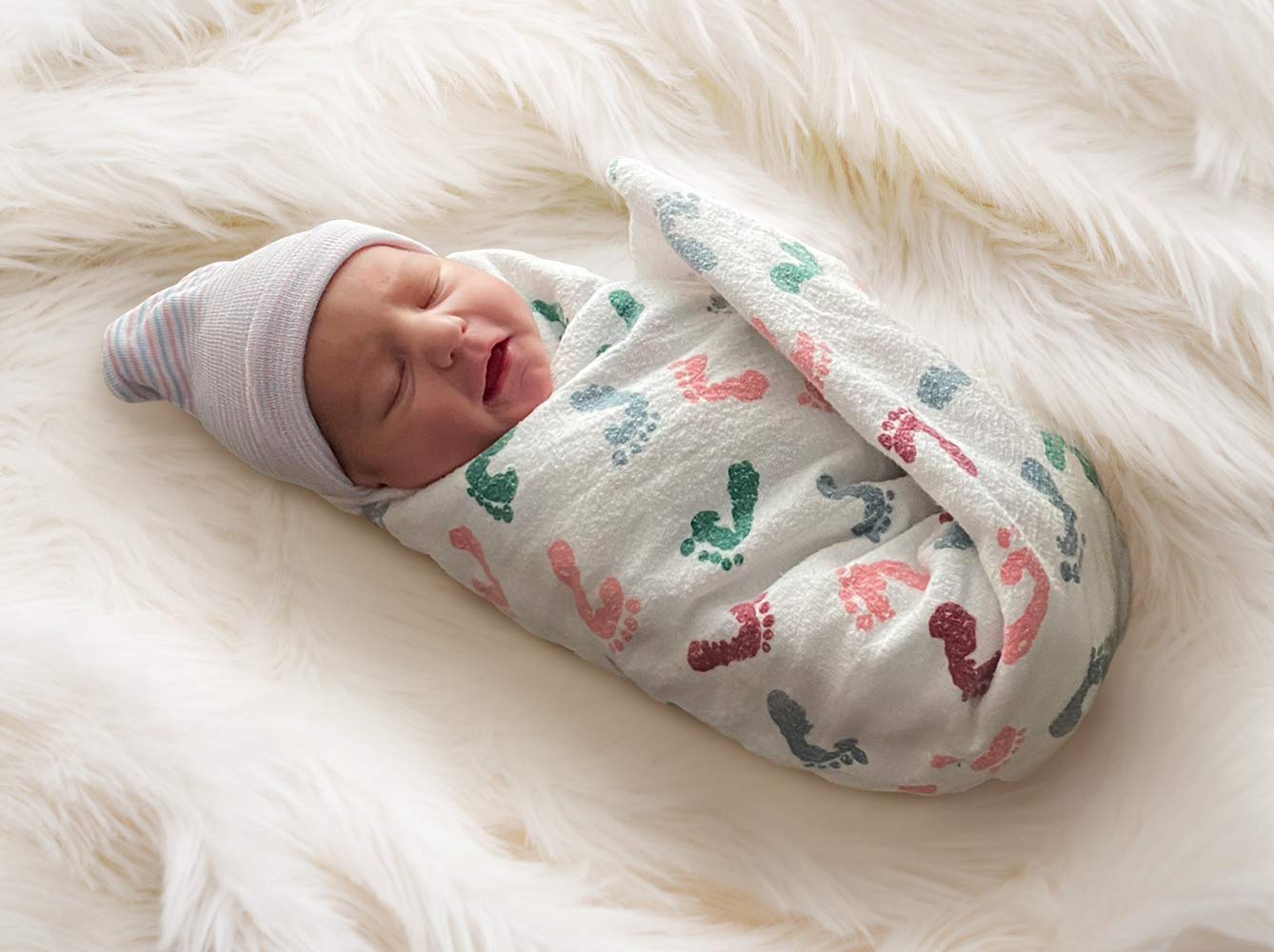 **6 Pack Premium Cotton Baby Swaddle Blankets for Newborns - Soft, Breathable & Durable Hospital-Grade Receiving Blankets for Boys & Girls - Perfect for Swaddling, Nursing & Sleep (Baby Feet, 6 Pack)**