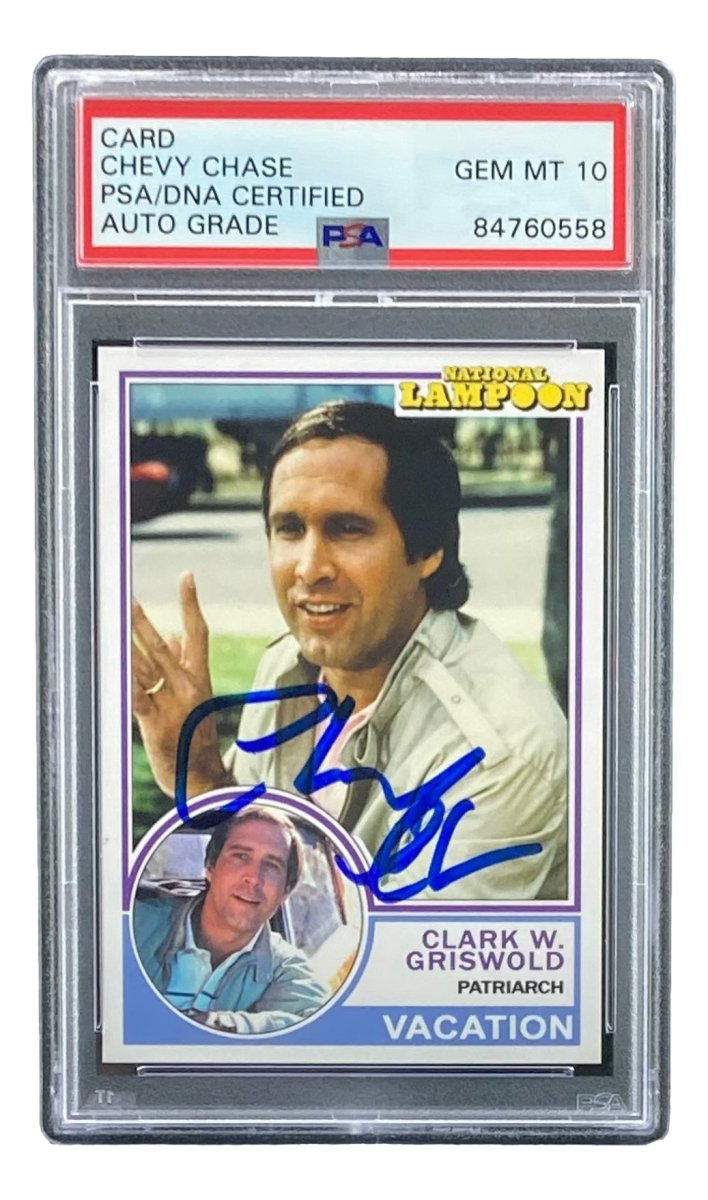Authentic Chevy Chase Signed National Lampoon's Vacation Trading Card - PSA/DNA Certified Gem MT 10 - Rare Collectible for Movie Memorabilia Fans & Holiday Gift Ideas
