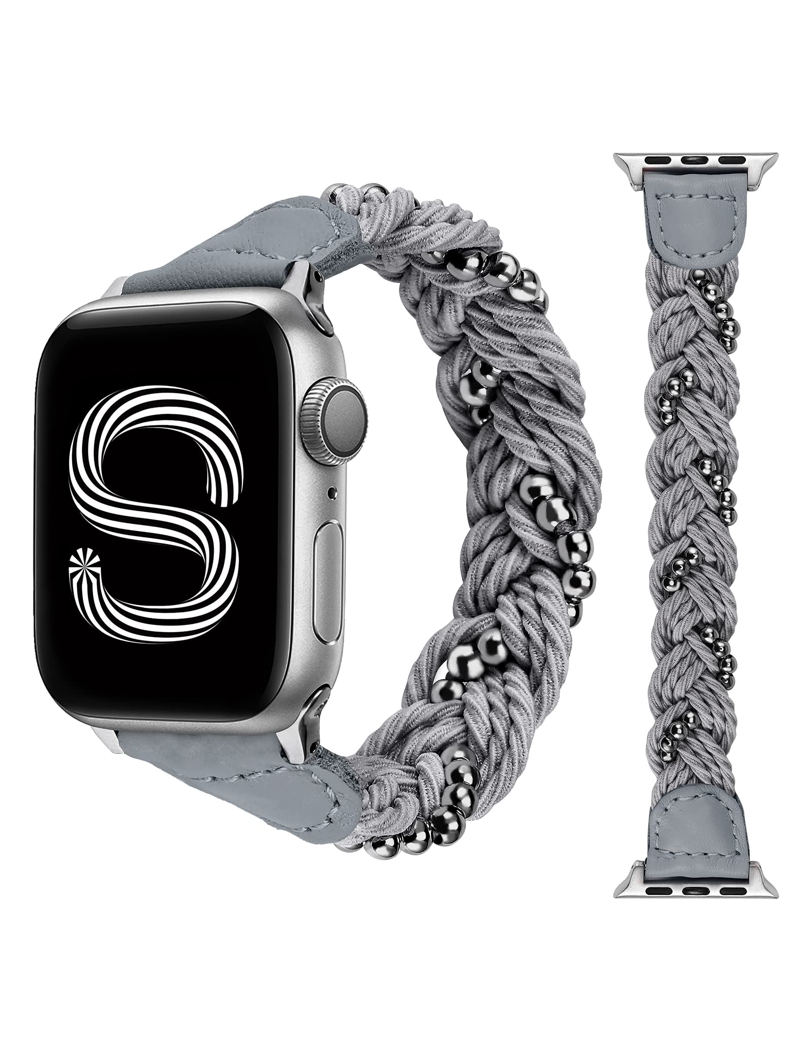 SLICKA Braided Stretchy Solo Loop Elastic Band Compatible with Apple Watch 38mm 40mm 41mm - Soft Woven Replacement Strap for Women, iWatch Series SE/8/7/6/5/4/3/2/1 - Perfect for Workouts, Running & Everyday Wear