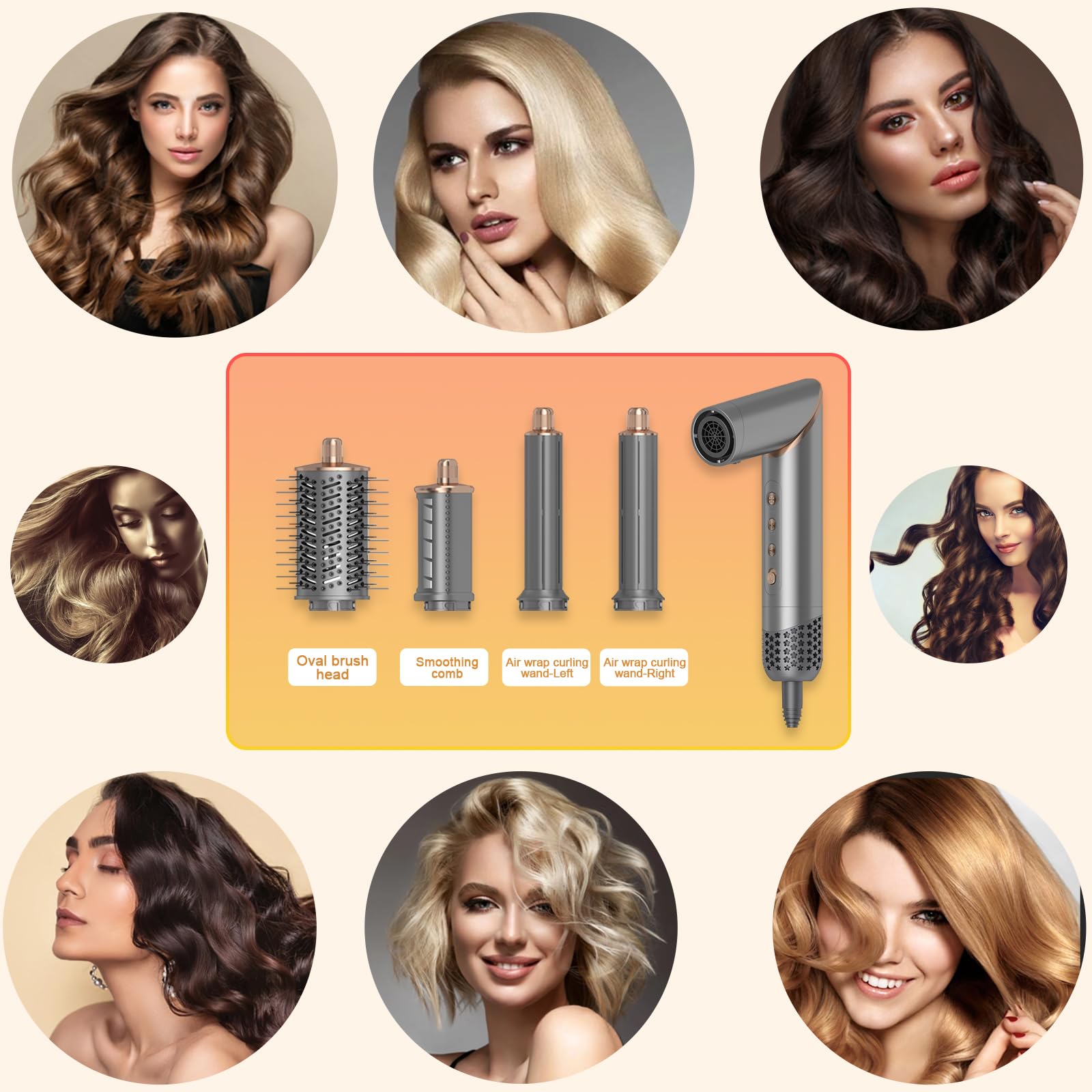 5 in 1 Hair Dryer Brush Set - Ionic Hot Air Styler for Curling, Waves & Straightening | Foldable Blow Dryer for Salon-Volume Blowout | Perfect for Home, Travel & Professional Styling