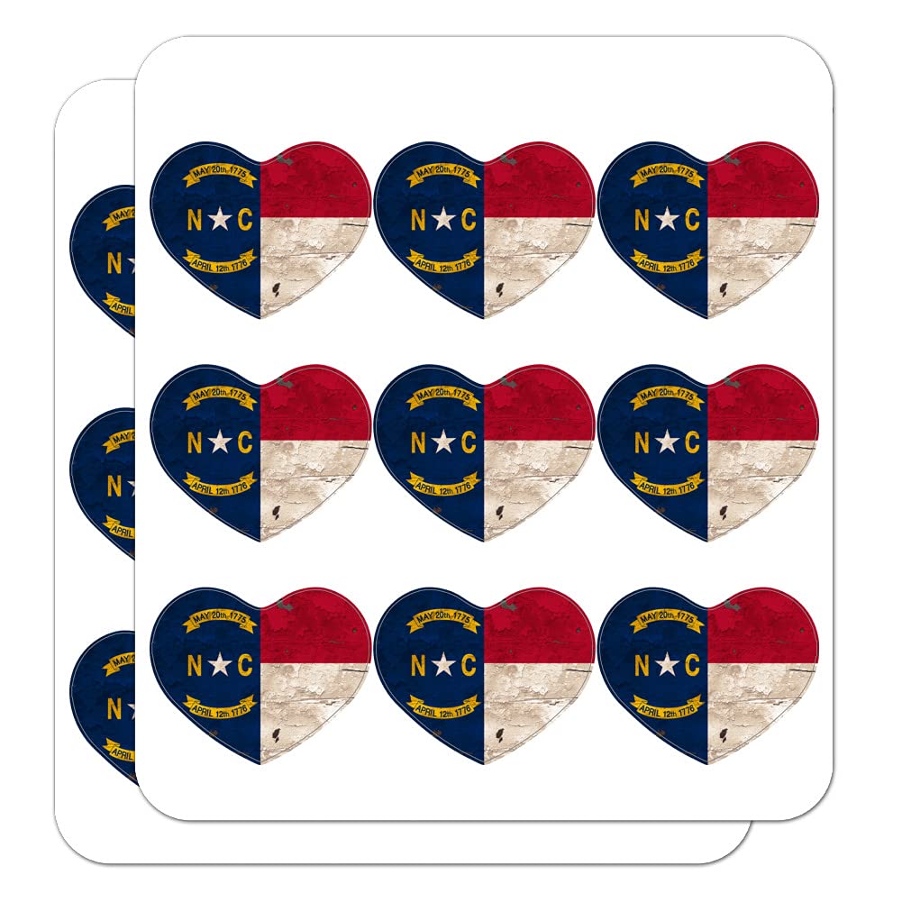 Vintage Rustic North Carolina State Flag Distressed USA Heart Shaped Stickers - Perfect for Planners, Calendars, Scrapbooks & DIY Crafts - Great for Journaling, Memory Books & Home Decor