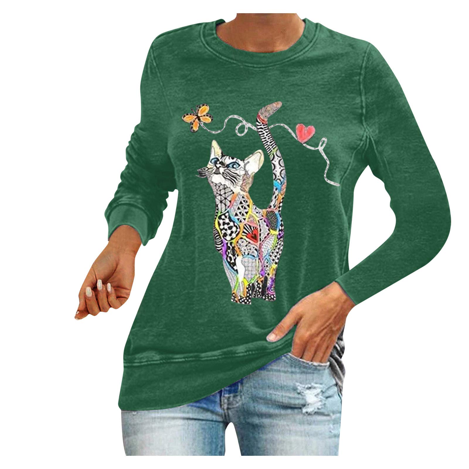 Women's Casual Long Sleeve Pullover Blouse - Plus Size T-Shirt Dress (Green, XXXXL) | Perfect for Office Wear, Weekend Outfits & Layering