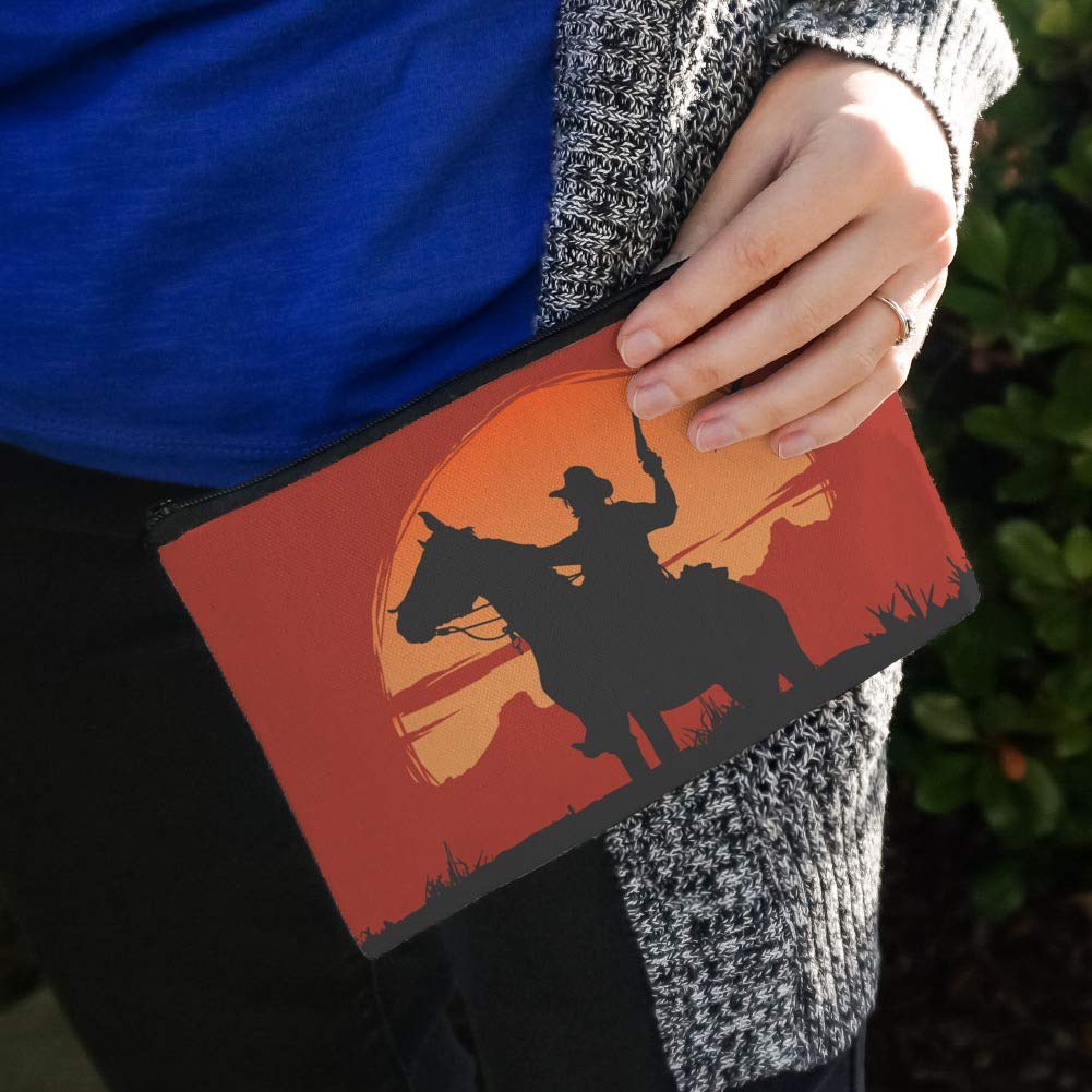 Cowboy on Horse with Red Sunset & Gun Print Cosmetic Bag - Travel Makeup Organizer Pouch for Women | Perfect for Travel, Gym & Daily Essentials Storage
