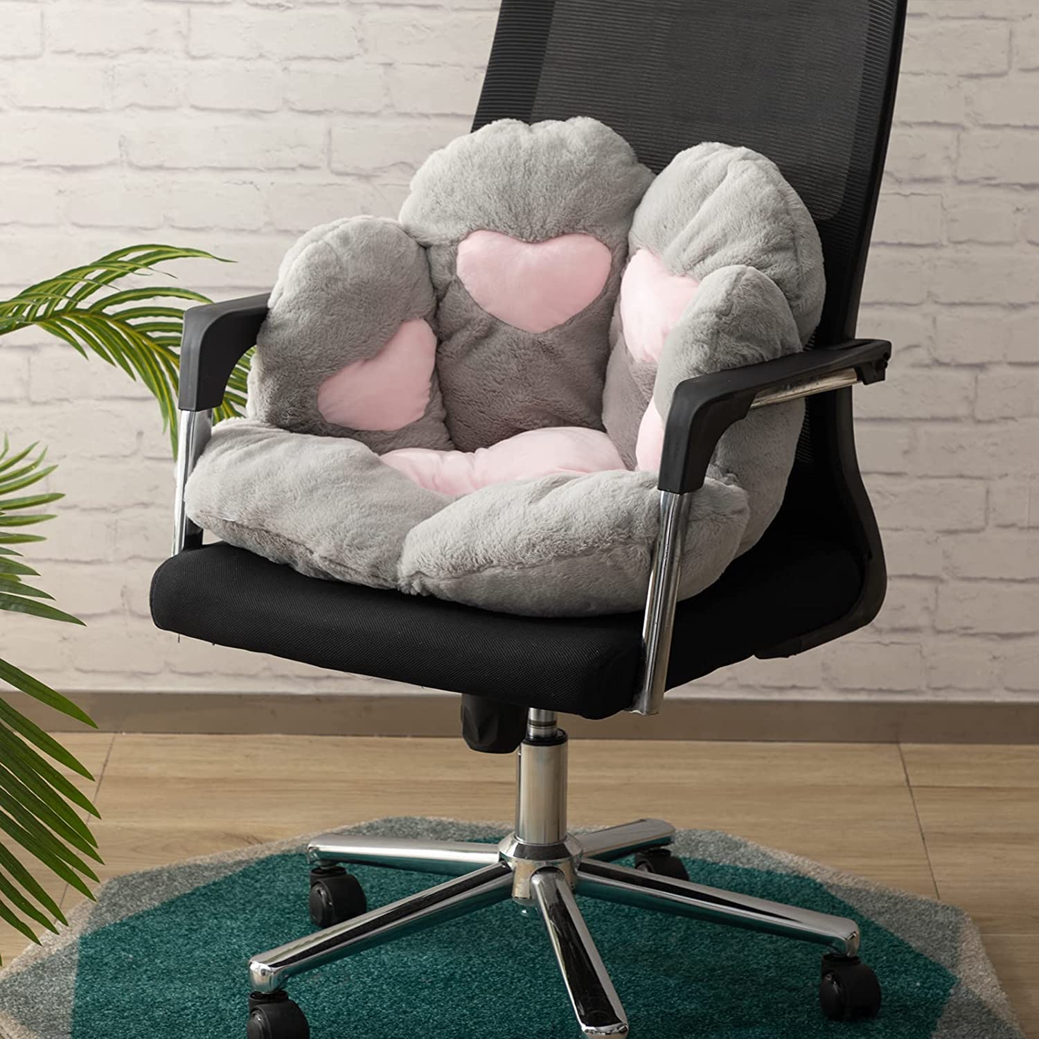 ALIMORDEN Large Cat Paw Cushion - Soft Plush Grey & Pink Seat Pad for Office Chair, Sofa, Floor - Comfortable Lazy Cushion for Home, Work & Relaxation