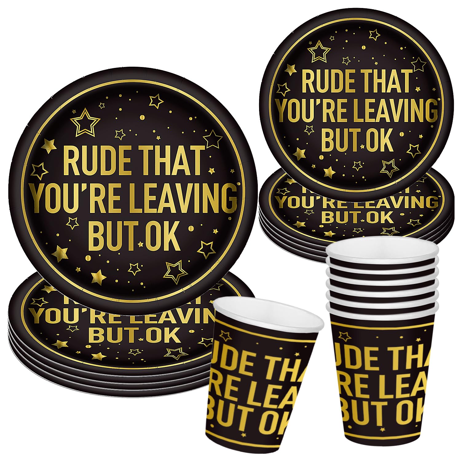 Rude That You're Leaving But OK Party Decorations Set - Coworker Farewell & Retirement Decor (Gold Foil) - 25-Piece Going Away Party Supplies for Office Goodbye Celebrations - Perfect for Last Day at Work, Job Transition & Retirement Parties