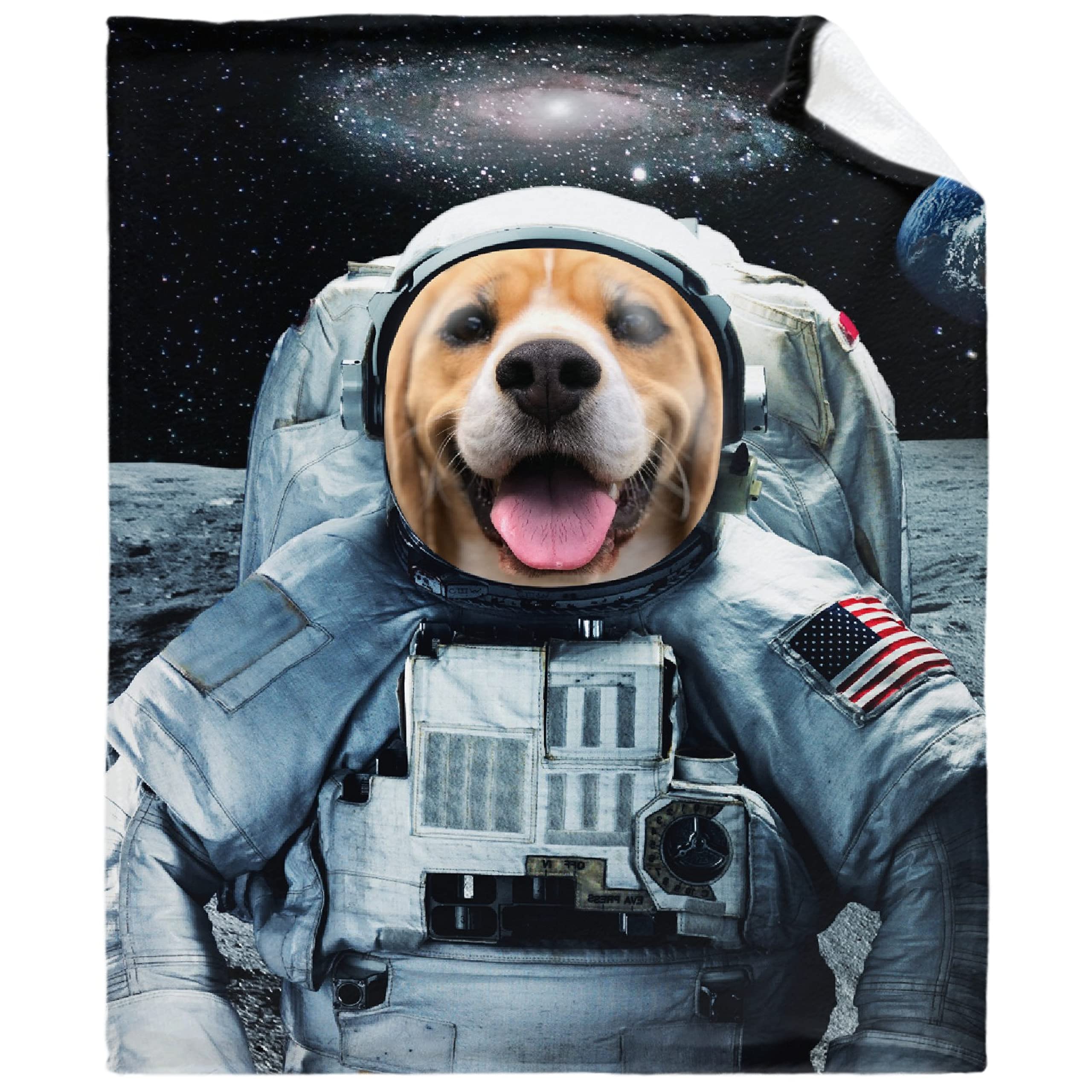 Astronaut Dog Flannel Blanket - Warm Cozy Throw for Bed, Couch & Gifts