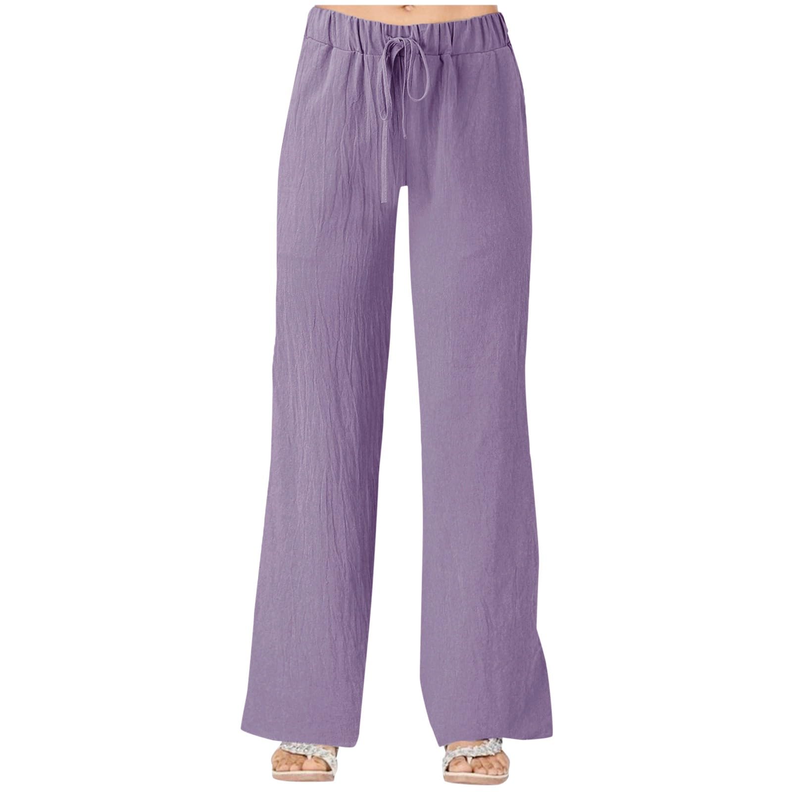 2024 Women's Summer Linen Pants - Straight Leg Elastic Waist Casual Palazzo Beach Trousers with Pockets | Comfortable & Breathable for Travel, Vacation & Everyday Wear