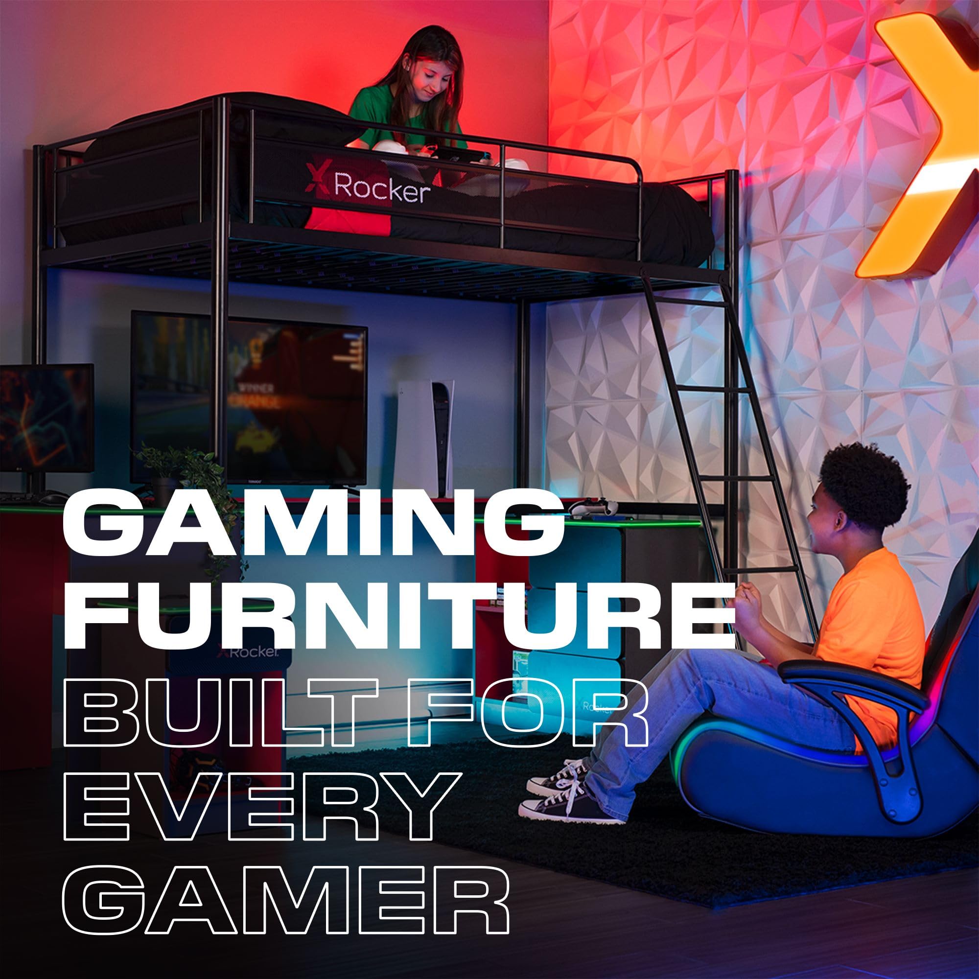 X Rocker Video Gaming Floor Rocker Chair with Built-in Speakers | Foldable Ergonomic Design for Bedroom & Game Room | Perfect Gaming Gift for Boys, Girls & Teens Ages 5-17 | Ideal for Console Gaming, Movie Nights & Relaxation