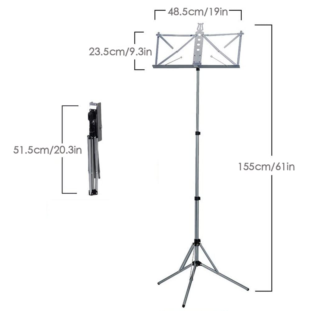 Lightweight Portable Sheet Music Stand - Foldable Aluminum Music Holder for Adults & Kids with Carrying Bag | Perfect for Piano, Violin, Guitar Practice & Band Rehearsals