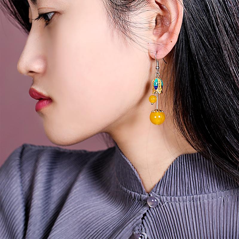 Yellow Agate Dangle Drop Non-Pierced Clip-On Earrings for Women | Natural Stone Boho Jewelry | Perfect for Weddings, Parties & Everyday Wear