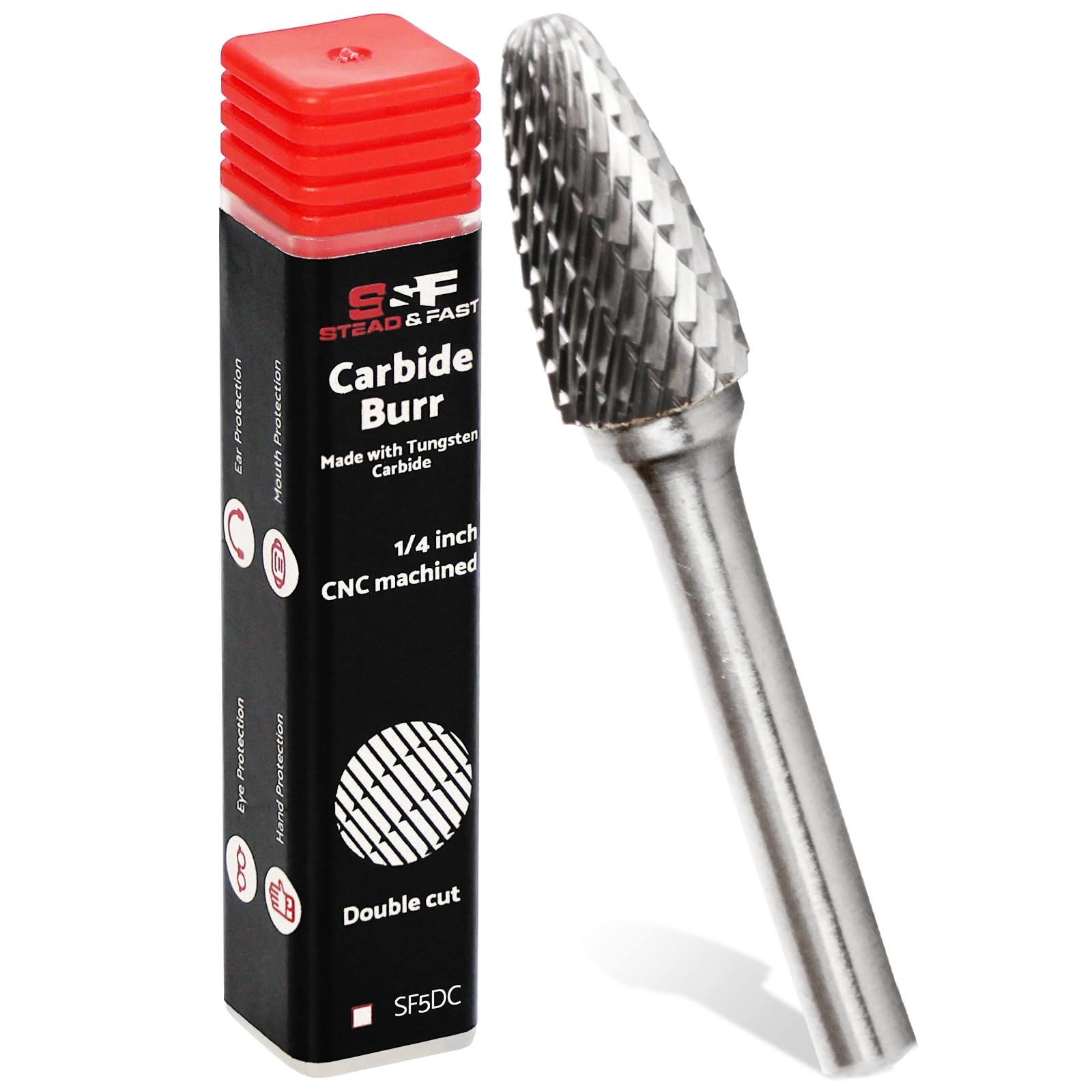 Professional Grade S&F STEAD & FAST Carbide Burr - ¼” Shank, ½” Cutter Diameter, 1” Length - Tungsten File Die Grinder Bit for Electric/Air Die Grinders - Tree Round Nose Metal Grinding Burr - Perfect for Metalworking, Automotive Repair & DIY Projects