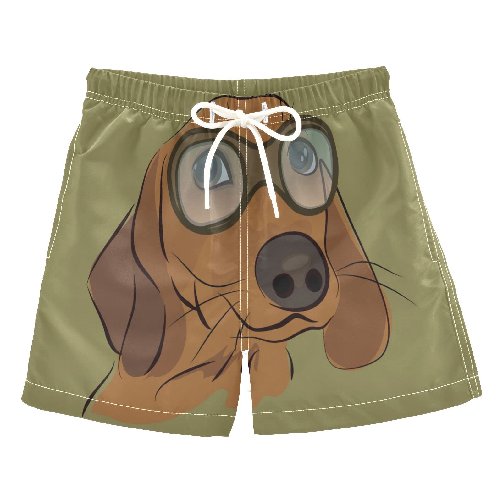 AMICHIC Boys Dachshund Dog with Glasses Swim Trunks - Quick Dry Board Shorts for Beach, Surf & Pool - Hawaii Vacation Swimwear Essentials for Summer Fun