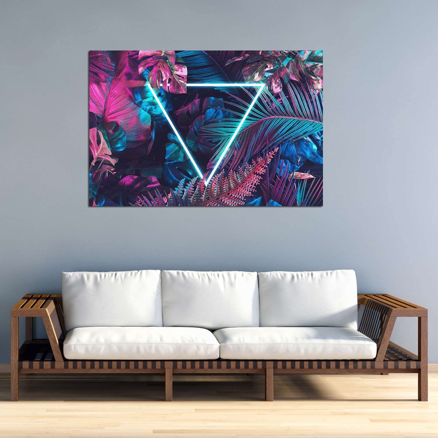 Startonight Modern Canvas Wall Art - Light Triangle & Plants Framed Painting, Large 32x48 Inch Stretched Print for Bedroom, Living Room & Office Decor | Ready to Hang Home Artwork for Contemporary Spaces
