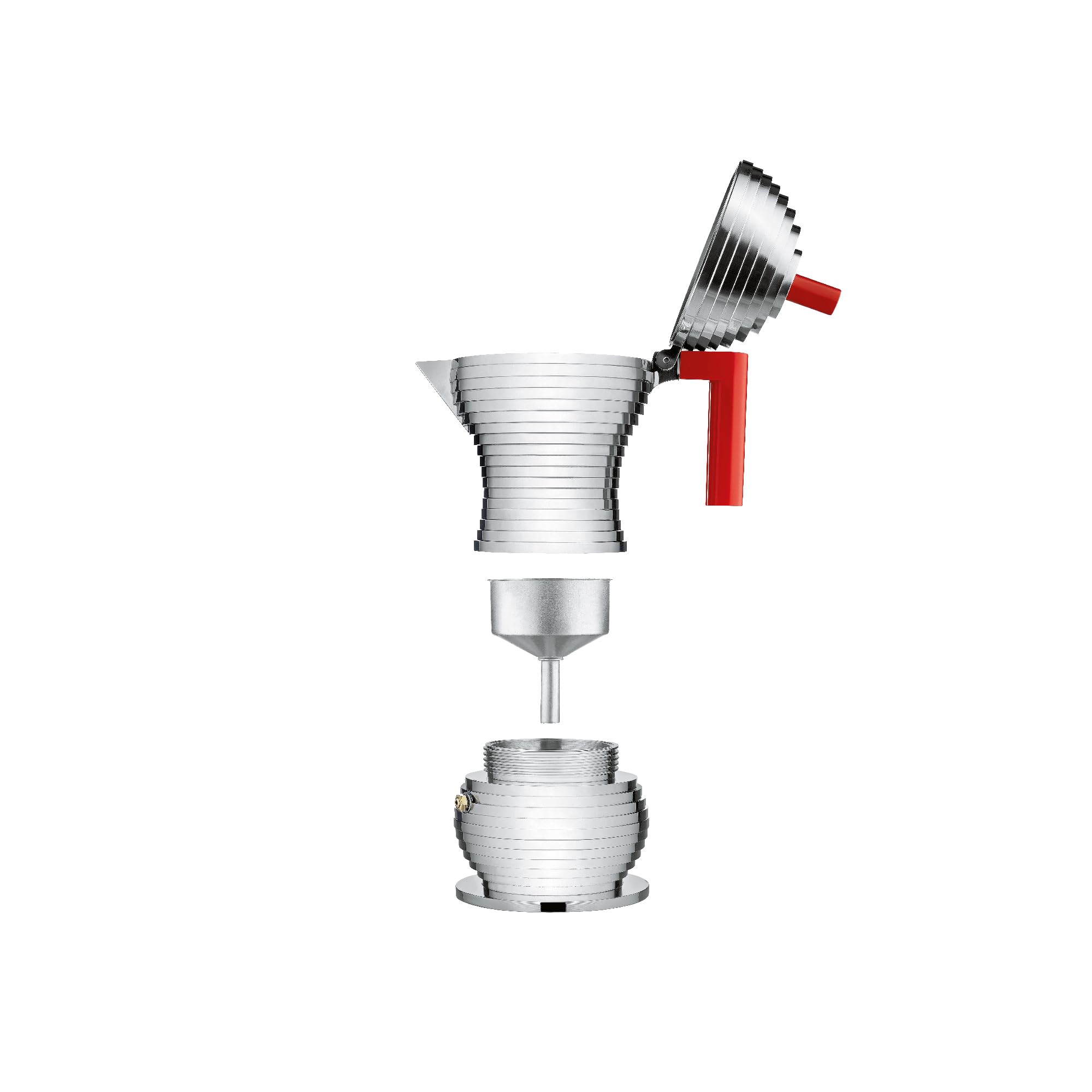 Alessi Pulcina MDL02/03RFM Stovetop Espresso Maker - 3-Cup Italian Coffee Pot with Cast Aluminum Body, PA Handle & Magnetic Steel Base, Red - Perfect for Home Brewing & Gift Giving