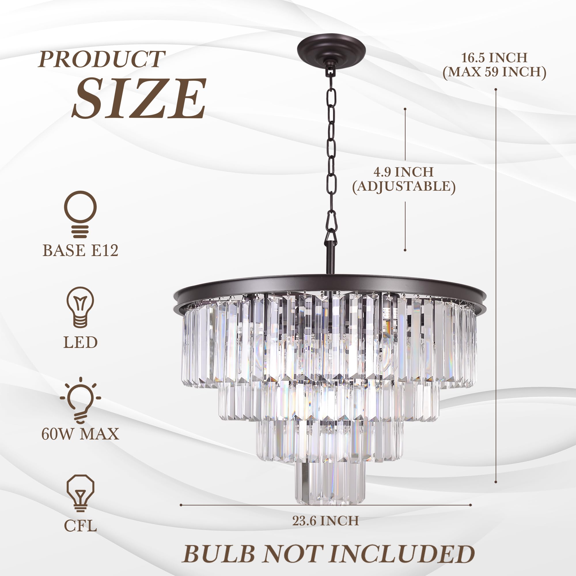 Oil Rubbed Bronze Crystal Modern Chandelier - 4-Tier Pendant Ceiling Light Fixture 23.6