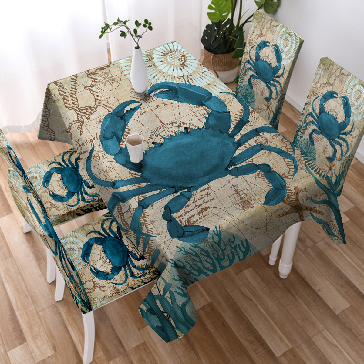 Premium Crab Love Tablecloth - Waterproof & Washable Dining Table Cover for Seafood Restaurants, Beach Parties & Romantic Dinners