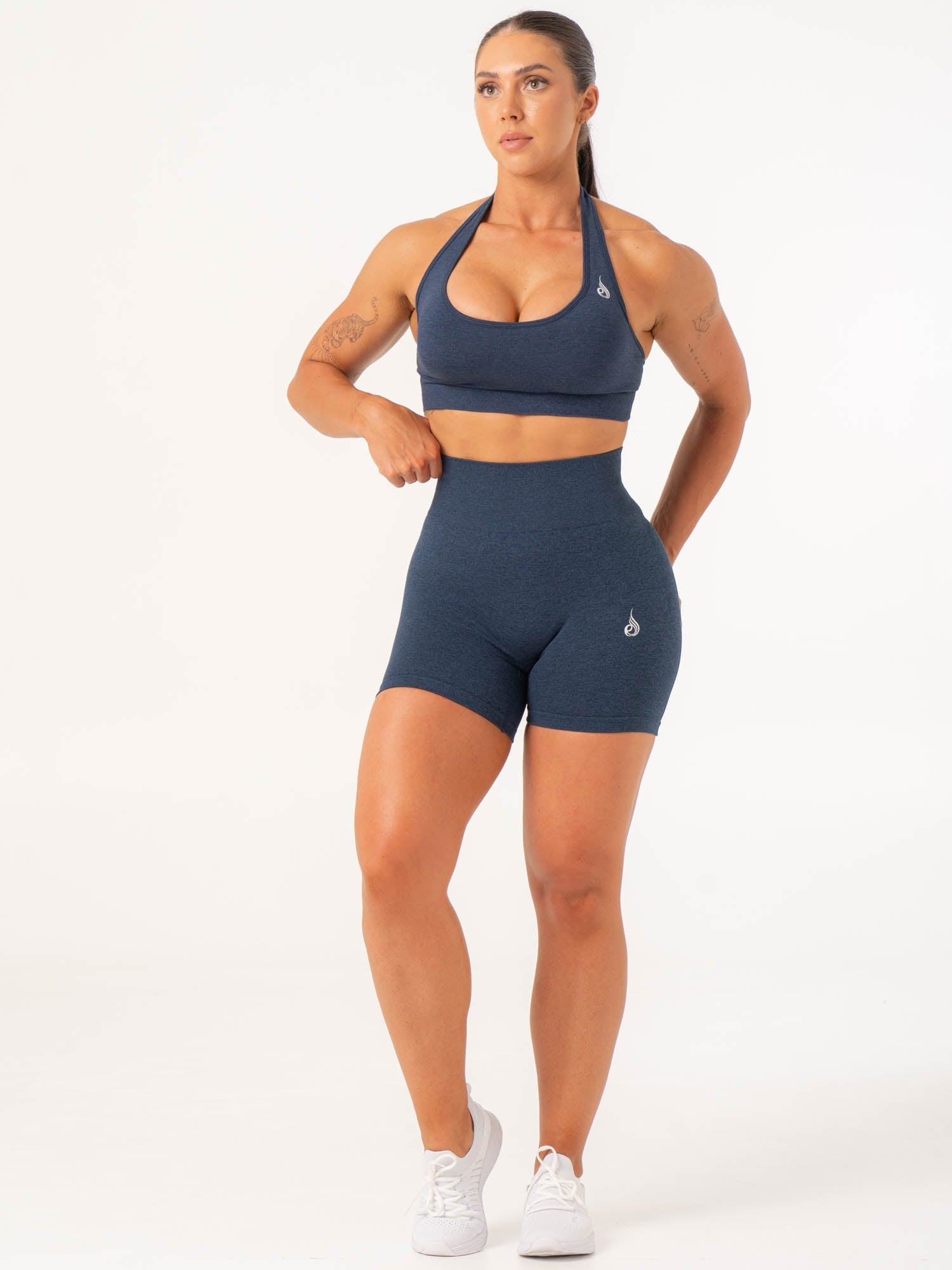 Contour Seamless Shorts for Women - High Waist Yoga Running Workout Shorts - Navy Marl - Comfortable Athletic Wear for Gym, Lounge & Active Lifestyle