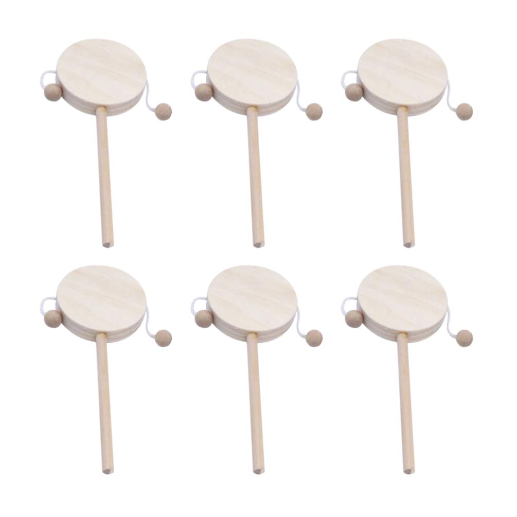 EXCEART 6-Piece Wooden Musical Rattle Toy Set - Unfinished Baby Shaking Drum with Round Corners, Handcrafted Early Education Toy for Toddlers & Infants - DIY Painting Activity - Perfect for Sensory Play, Motor Skills Development & Baby Shower Gifts