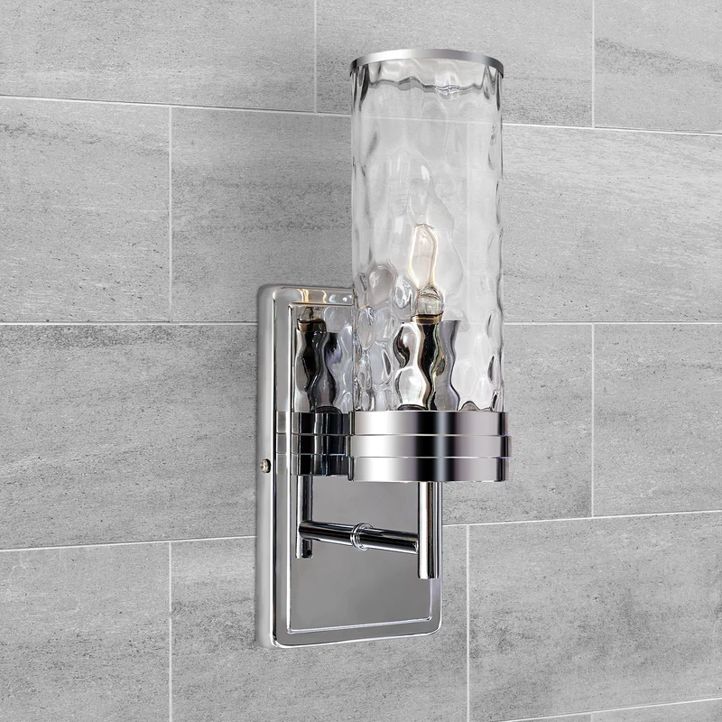 Modern Tube Hammered Glass Shade Wall Sconces - Bathroom Vanity Lights, Bedroom Accent Lighting, Hallway Wall Lamps for Home Decor (Set of 2) - Perfect for Creating Ambient Lighting in Living Rooms, Dining Areas and Entryways