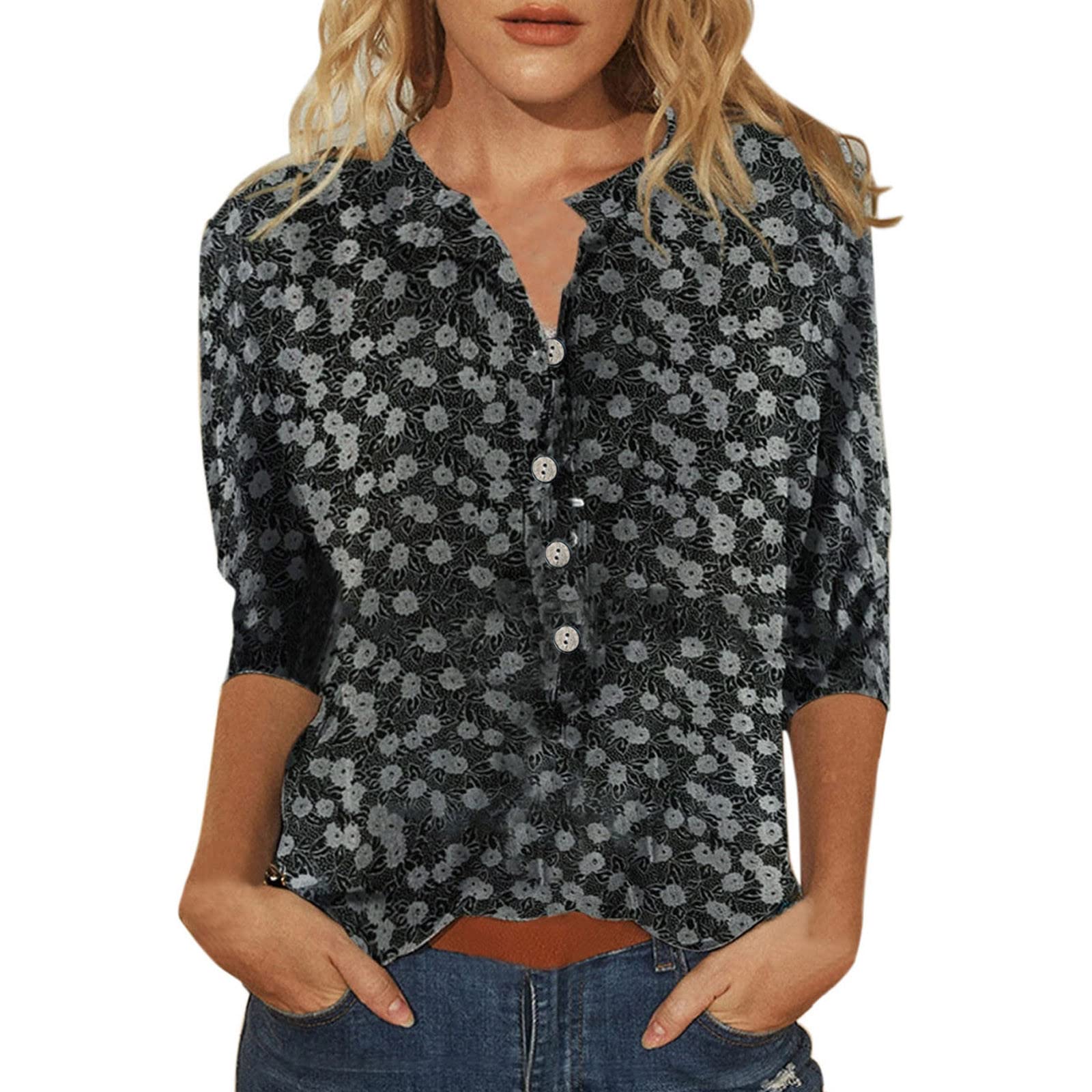 Women's Summer Tops - 3/4 Sleeve Printed Tee Shirts, Casual Loose Lightweight Blouses for Women | Perfect for Beach Outings, Vacation Wear & Everyday Comfort