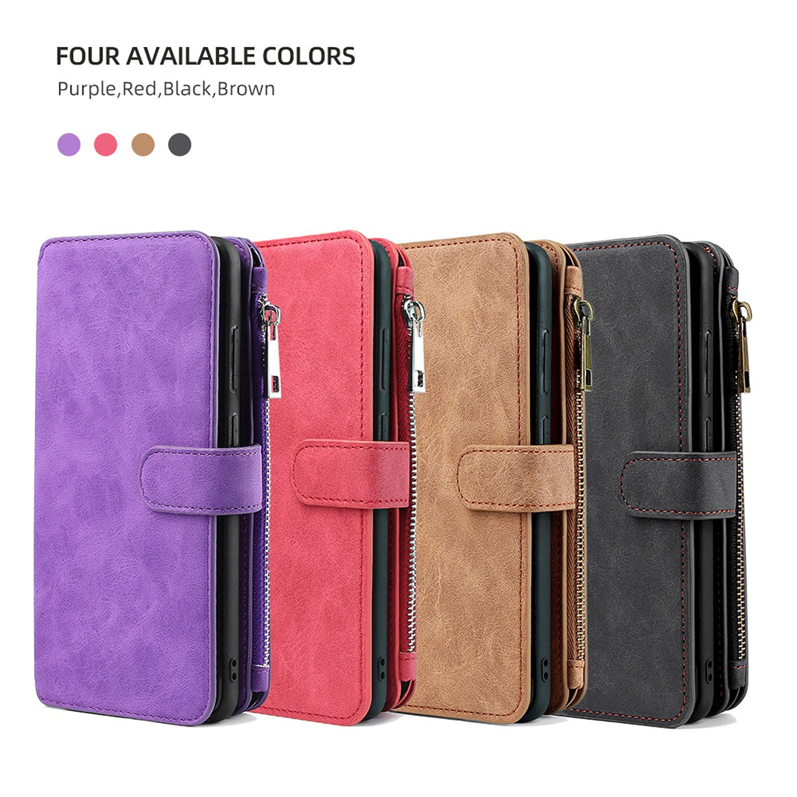 iPhone 13 Mini/Pro/Pro Max Wallet Case - 2 in 1 Magnetic Phone Cover with 14 Card Slots & Zipper Pocket | Slim Protective Holster for Credit Cards, ID & Cash | Perfect for Travel, Work & Everyday Use