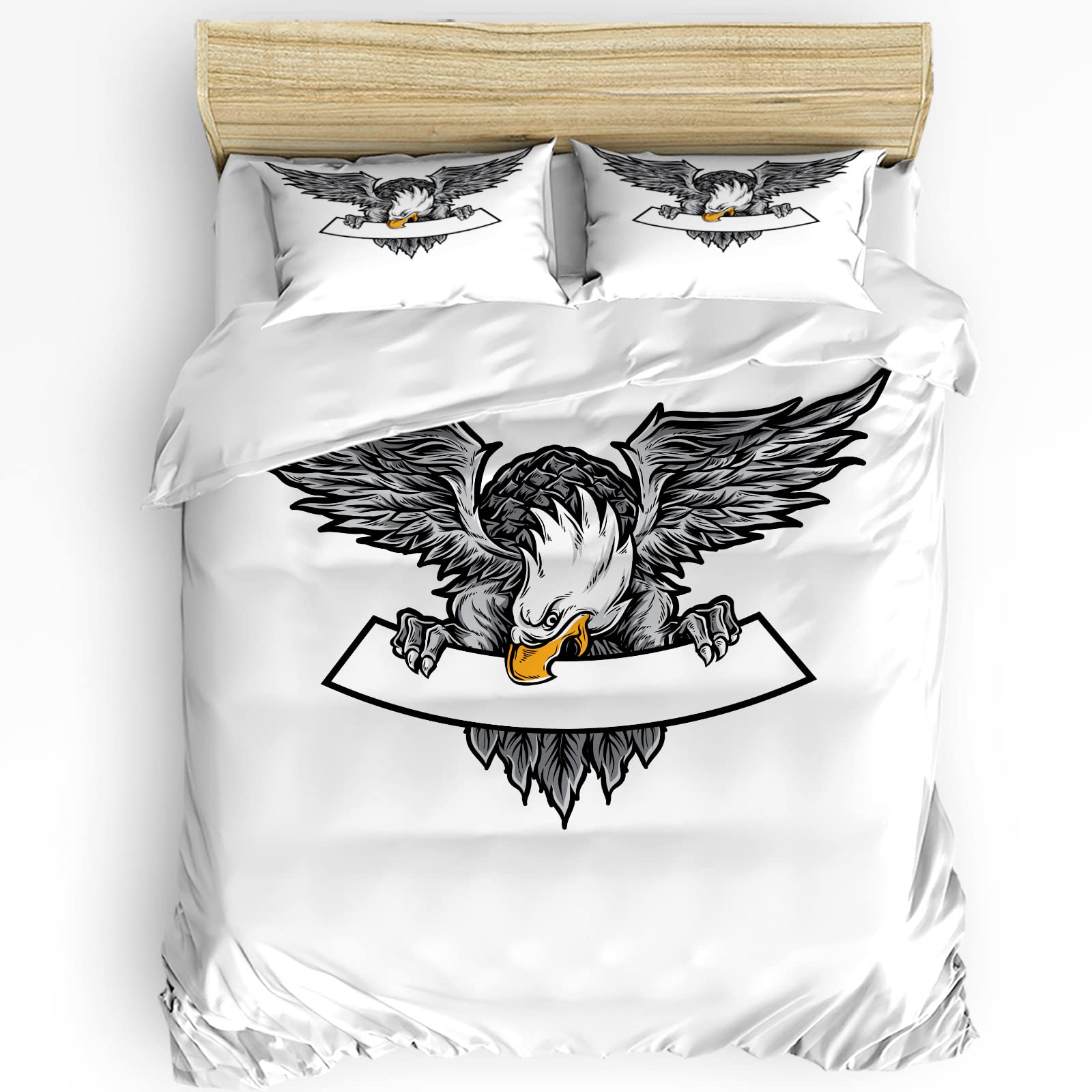 Premium HELLOWINK 3-Piece Queen Duvet Cover Set - Eagle Print Comforter Cover with 2 Pillow Shams | Ultra Soft & Lightweight Bedding | Perfect for Master Bedroom, Guest Room & Dorm Decor