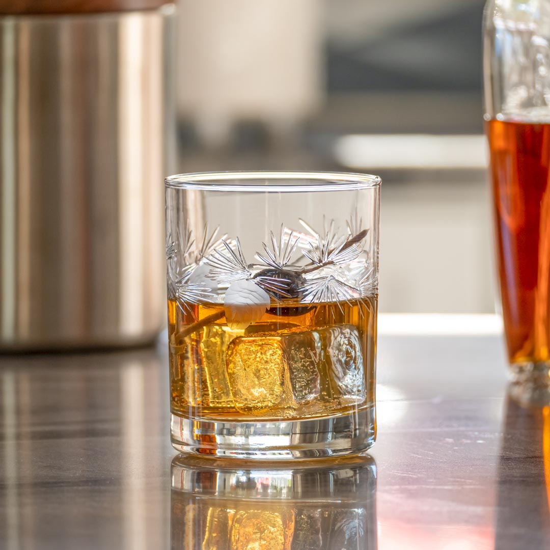 Premium Icy Pine 13oz Double Old Fashioned Whiskey Glasses - Set of 2 for Bourbon, Scotch & Cocktails - Perfect for Home Bars, Parties & Gifts