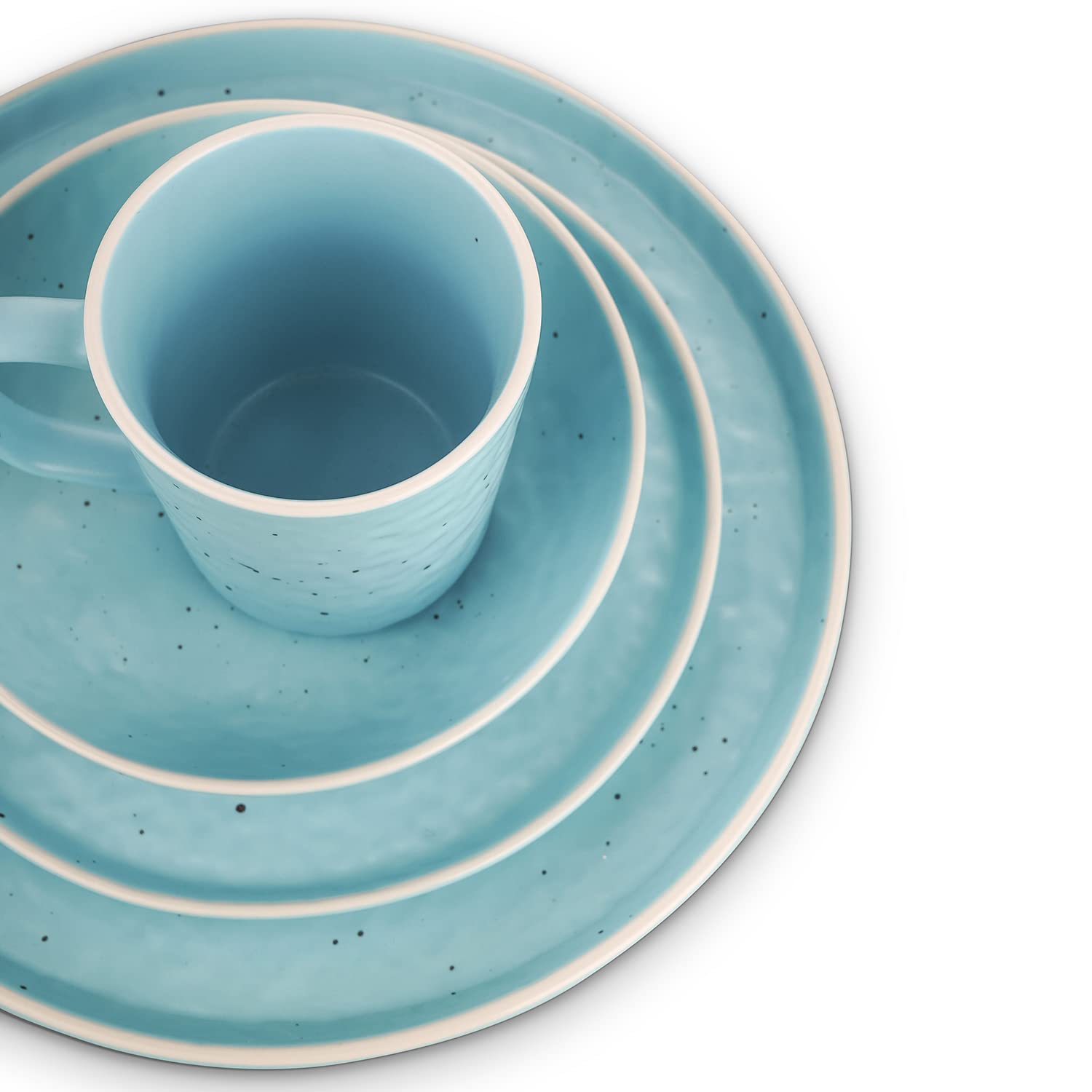 Elena Stoneware 16-Piece Round Dinnerware Set in Blue - Service for 4, Durable Stone Lain Ceramic Plates & Bowls for Everyday Dining, Family Gatherings & Restaurant Use