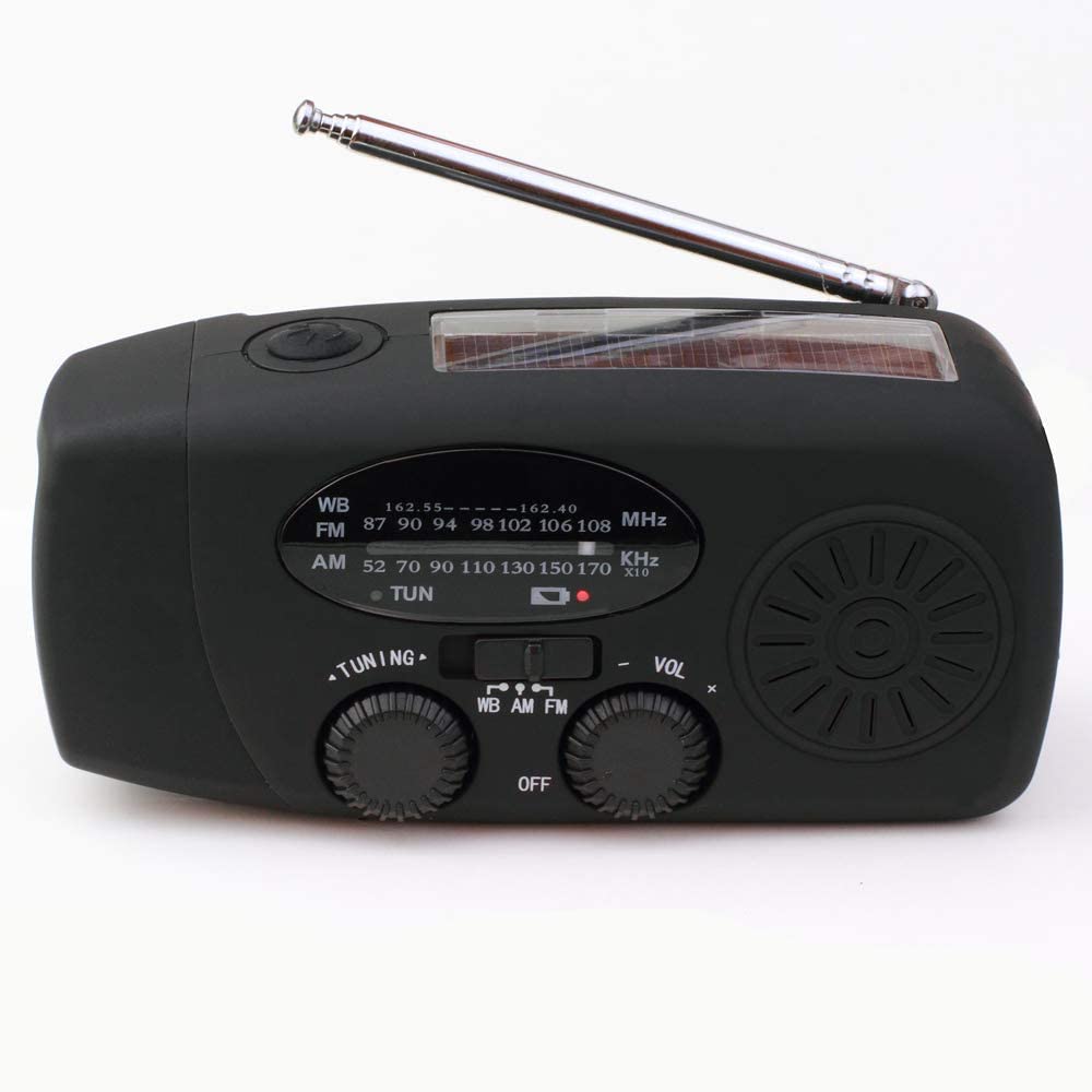 Aivica-088 NOAA Weather Radio Emergency Radio - 7400mAh Solar, Hand Crank & USB Type C Charging, AM/FM/NOAA, 3 LED Flashlight, 2000mAh Power Bank for Smartphone (Black) - Perfect for Camping, Hiking, and Emergency Preparedness
