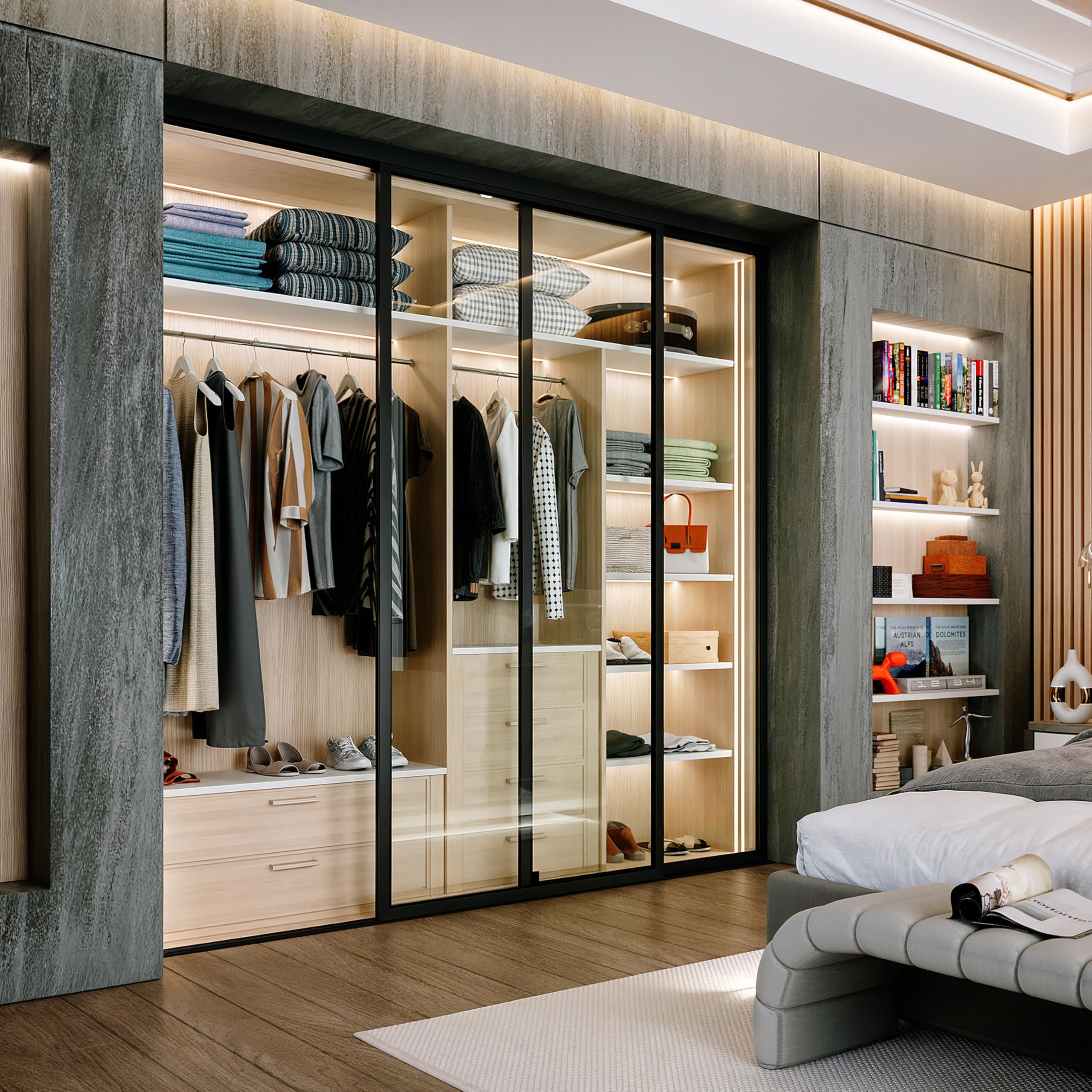 Door55 2 Panel Glass Sliding Closet Door with Aluminum Frame - Silent Glide Technology for Smooth Operation - Easy Installation Sliding Wardrobe Doors for Bedrooms & Walk-in Closets - Perfect for Modern Home Organization & Space Saving