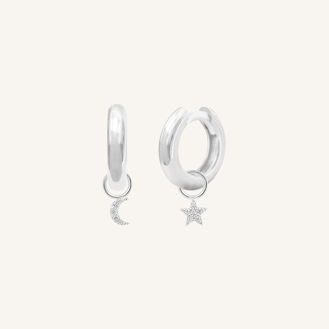 Astro Star Moon Plain Hoops Earrings for Women - Minimalist Celestial Jewelry - Perfect for Everyday Wear, Gifts & Boho Fashion