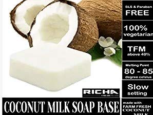 RICHA INTERNATIONAL Coconut Milk Melt and Pour Soap Base - SLS Free, SLES Free, Paraben Free, 1kg - Perfect for DIY Soap Making, Handmade Gifts & Spa Treatments