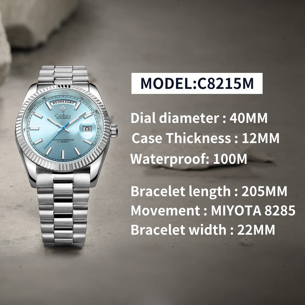 CADISEN Men's Automatic Watch - Sapphire Crystal Luxury Mechanical Wristwatch, Stainless Steel Waterproof Dress Watch for Business & Casual Wear | Perfect for Office, Dating & Formal Events