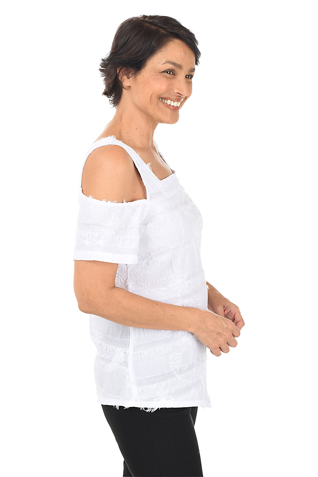 Sexy Cold Shoulder Lace-Up Eyelash Trim Blouse - Women's Fashion Tops for Date Night & Party Outfits