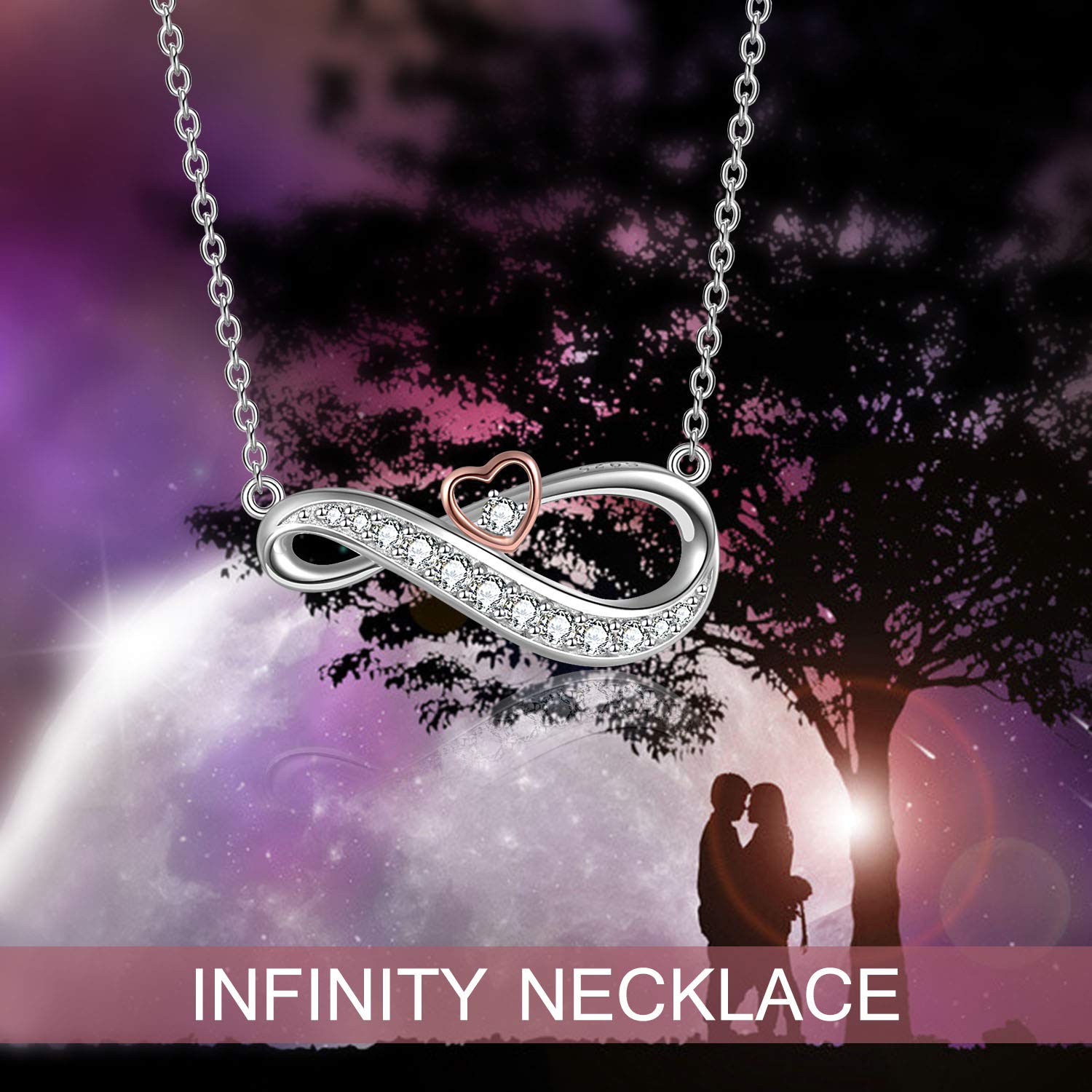 POPKIMI Infinity Necklace Sterling Silver Love Heart Pendant - Dainty Women's Jewelry Gift for Birthday, Anniversary & Valentine's Day - Perfect for Everyday Wear & Special Occasions