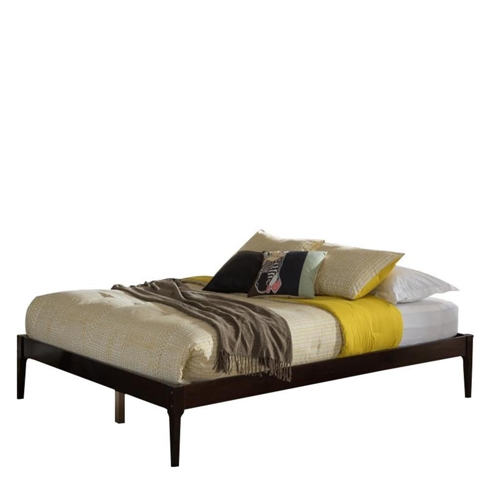 Allora Queen Size Bed Frame in Cappuccino Finish - Modern Platform Bed with Wooden Slats for Support, Perfect for Master Bedroom or Guest Room
