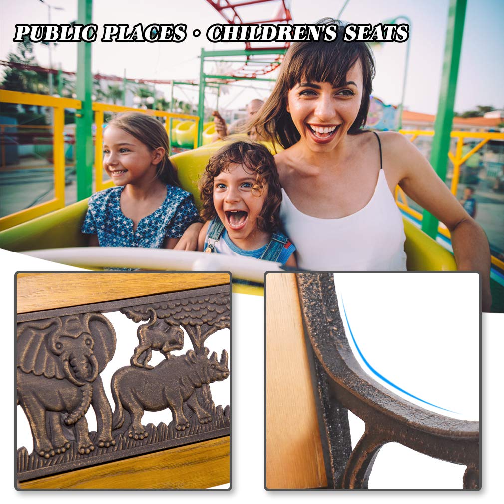 Kids Wooden Outdoor Garden Bench with Bronze Animal Pattern - Durable Park Bench for Patio, Yard, Porch & Entryway - Perfect for Playgrounds, Backyards & Outdoor Seating