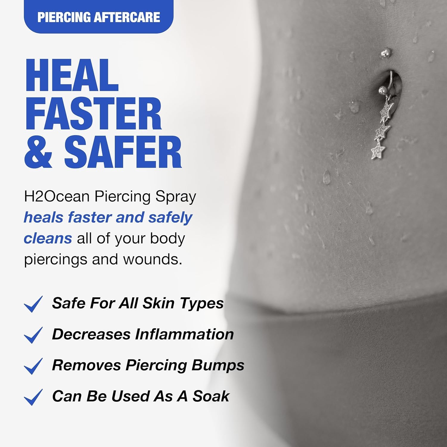 H2Ocean Piercing Aftercare Spray - Saline Wound Wash for Ear, Nose, Lip, Belly & Nipple Piercings - Sea Salt Cleaning Solution with Bump Treatment - 2 Pack - Perfect for New Piercing Care & Tattoo Aftercare