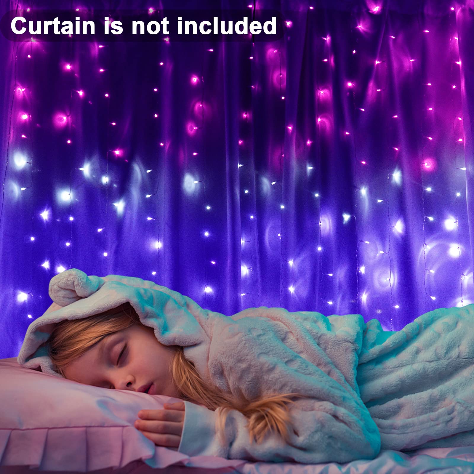 Pink Purple Ombre Curtain Lights - Bedroom Wall Decor for Girls, Teens & Weddings
