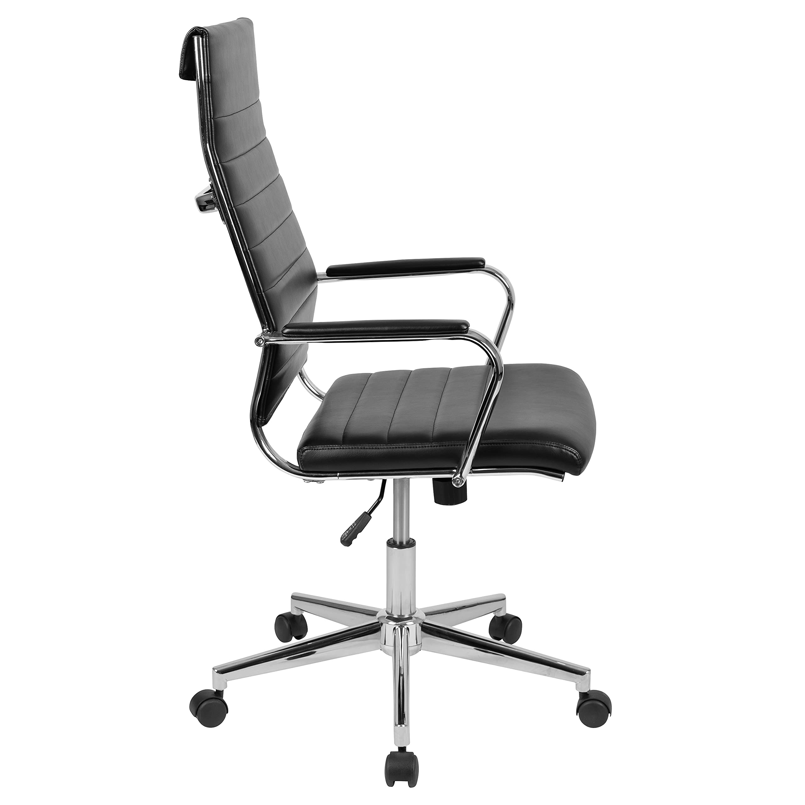 EMMA + OLIVER High Back Black LeatherSoft Executive Office Chair with Swivel & Ribbed Design - Ergonomic Desk Chair for Home & Office Workspace, Conference Room, Study & Gaming Setup
