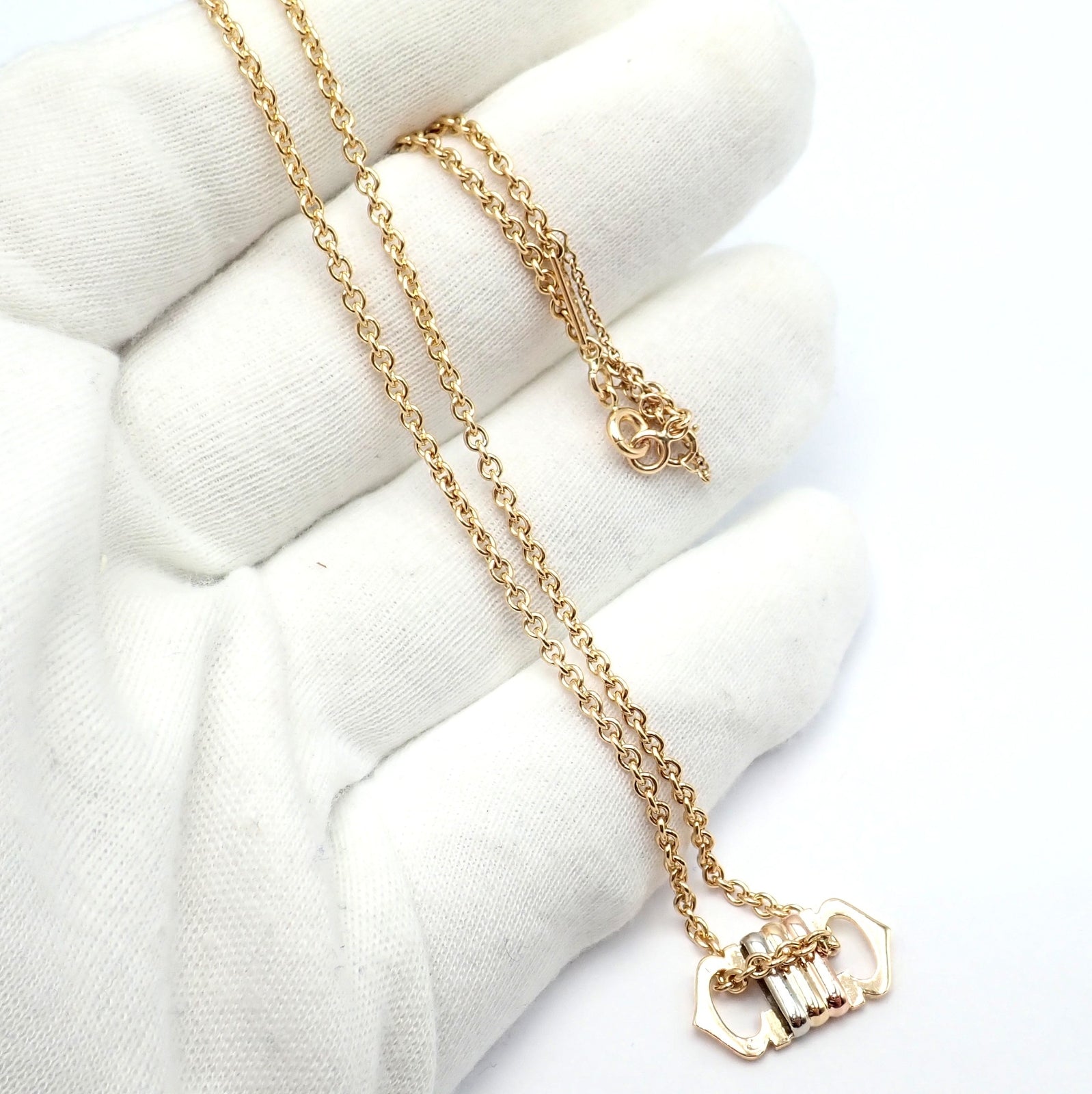 Authentic Cartier 18k Tri-Color Gold Double C Charm Pendant Necklace for Women - Luxury Jewelry Gift for Anniversary, Birthday & Special Occasions
