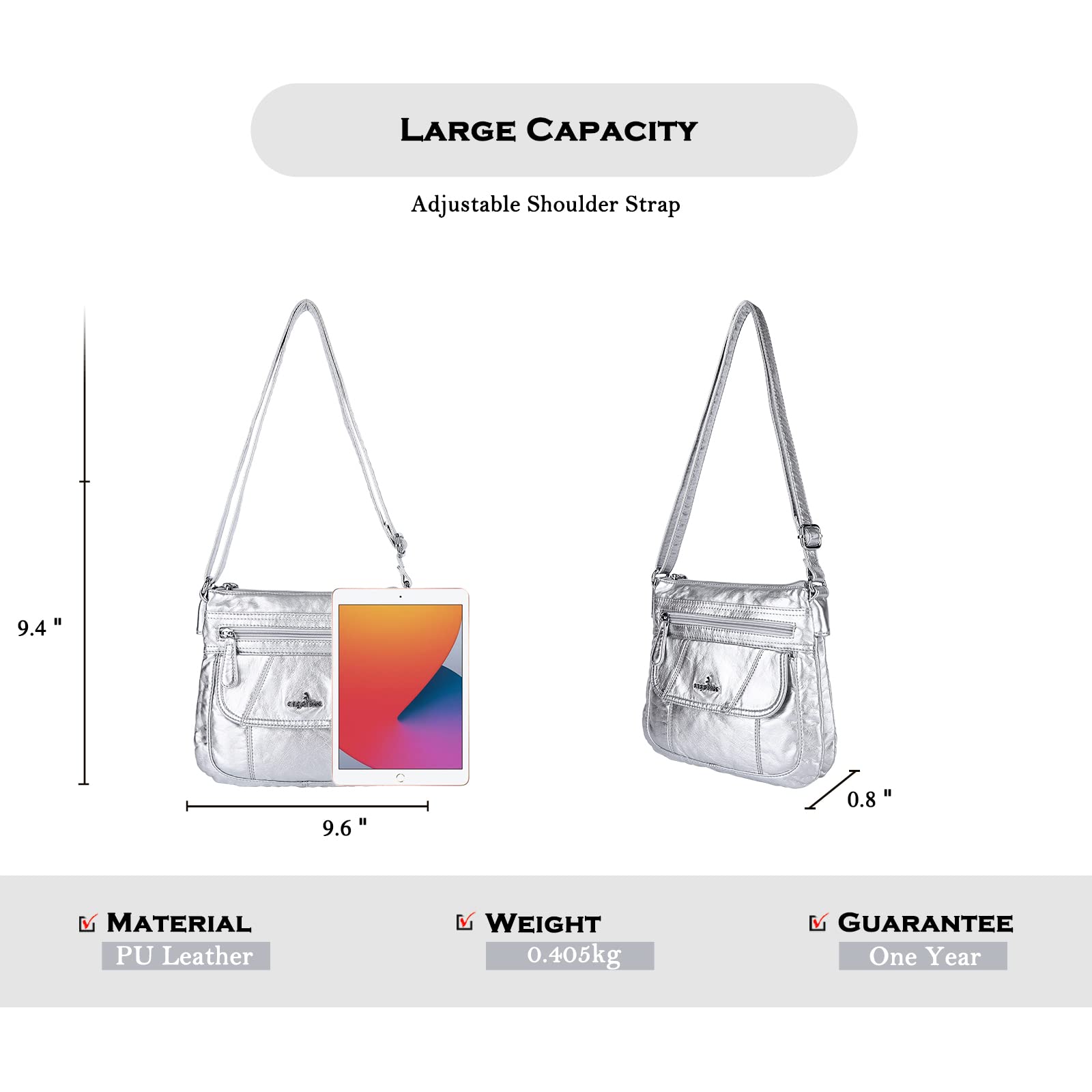 Angel Kiss Women's PU Leather Crossbody Bag - Adjustable Strap for Daily Use